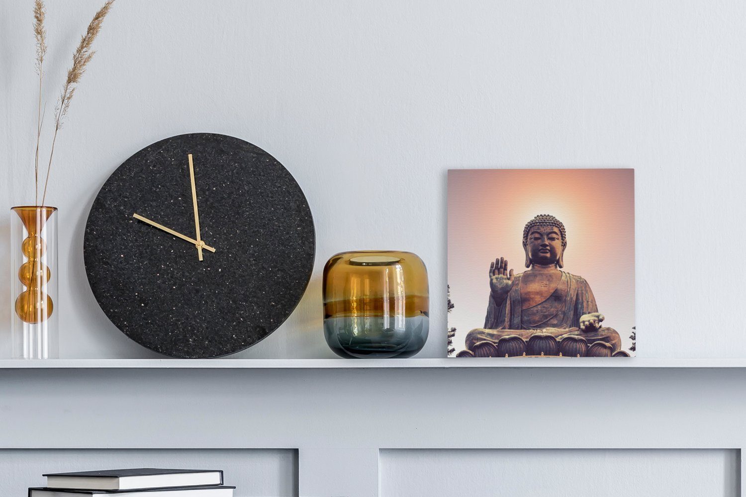 Leinwandbild für des OneMillionCanvasses® Tian Leinwand Bilder St), Kopf dem hinter (1 Buddha, Tan Schlafzimmer Wohnzimmer Sonnenuntergang