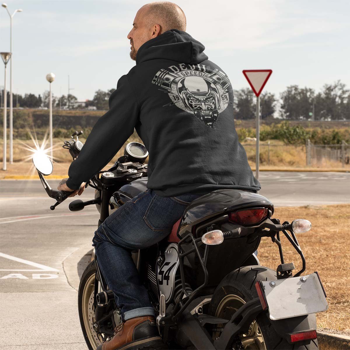 Kapuzensweatjacke Khaki Motorrad Devil Rebel Motiv Zip mit Kapuzenjacke, Speed Biker Hoodie / On Wheels