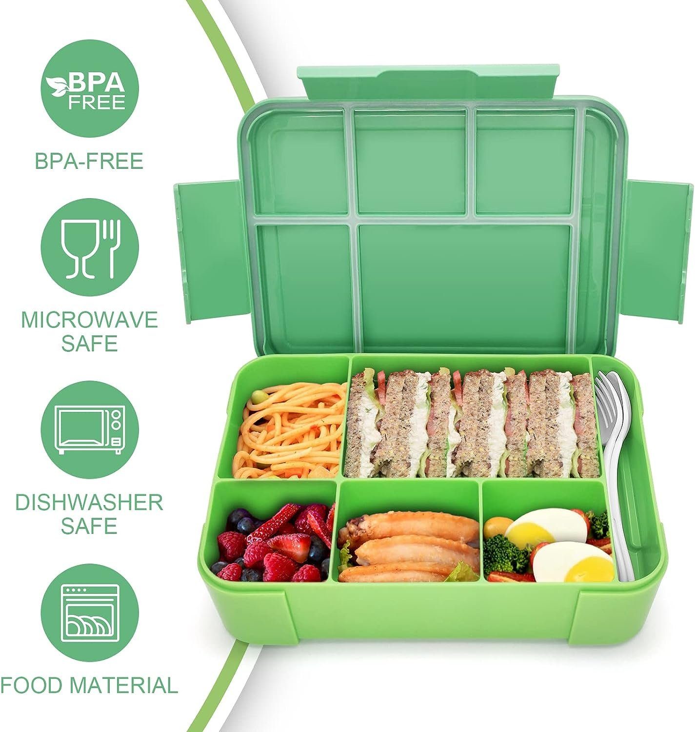 XDeer Lunchbox Kinder Brotdose Fächer) Jausenbox,Vesperdose, für 1300ml Gruen Kinder/Erwachsene Auslaufsicher/BPA-freiVesperdose (6
