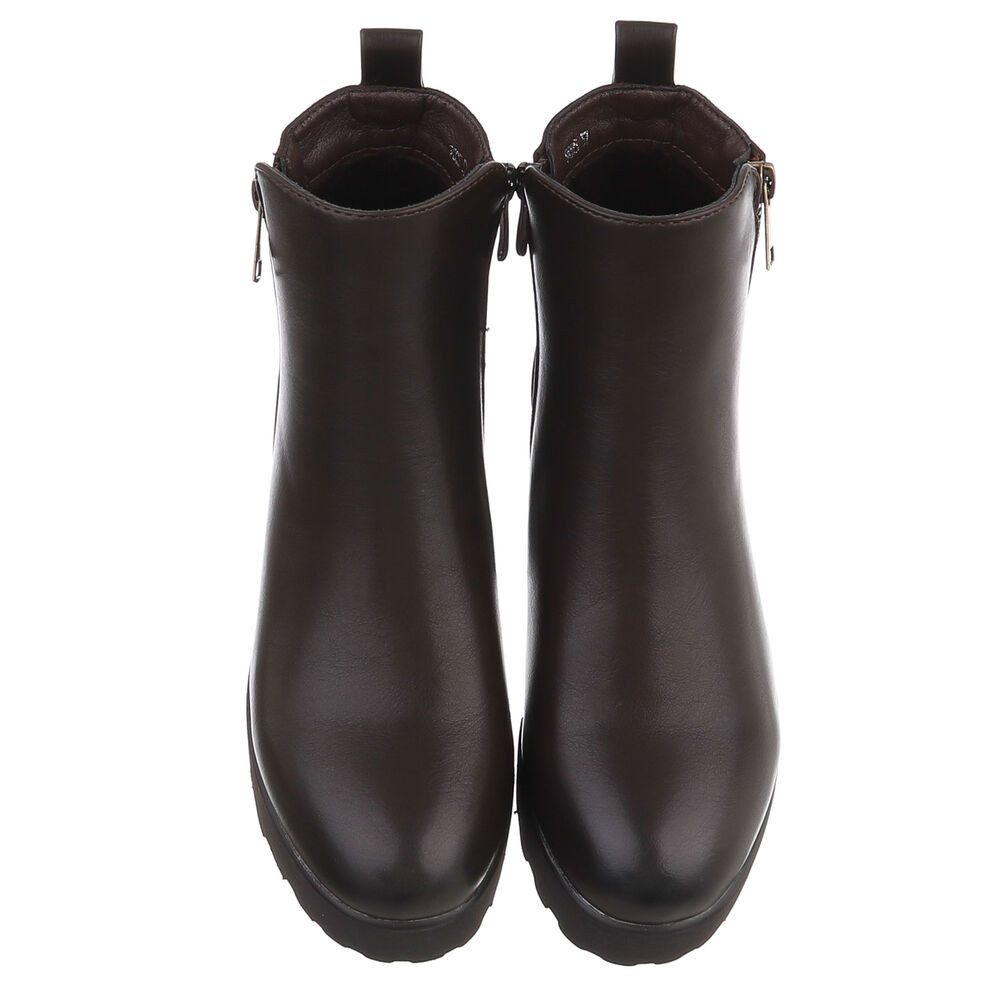 Ital-Design Damen Plateau-Bootie mit Reißverschluss und Blockabsatz Plateaustiefelette (92497546) Blockabsatz Stiefeletten in Braun – Bild 4 von 5