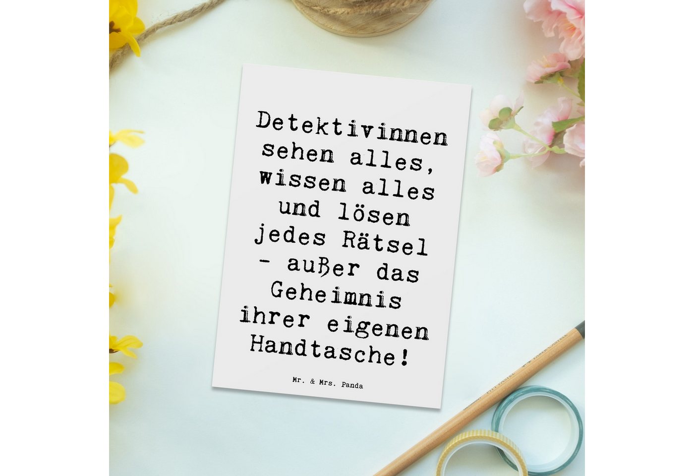 Thumbnail - Mr. & Mrs. Panda Postkarte Spruch Detektivinnen sehen alles, wissen alles und lösen jedes Rätsel
