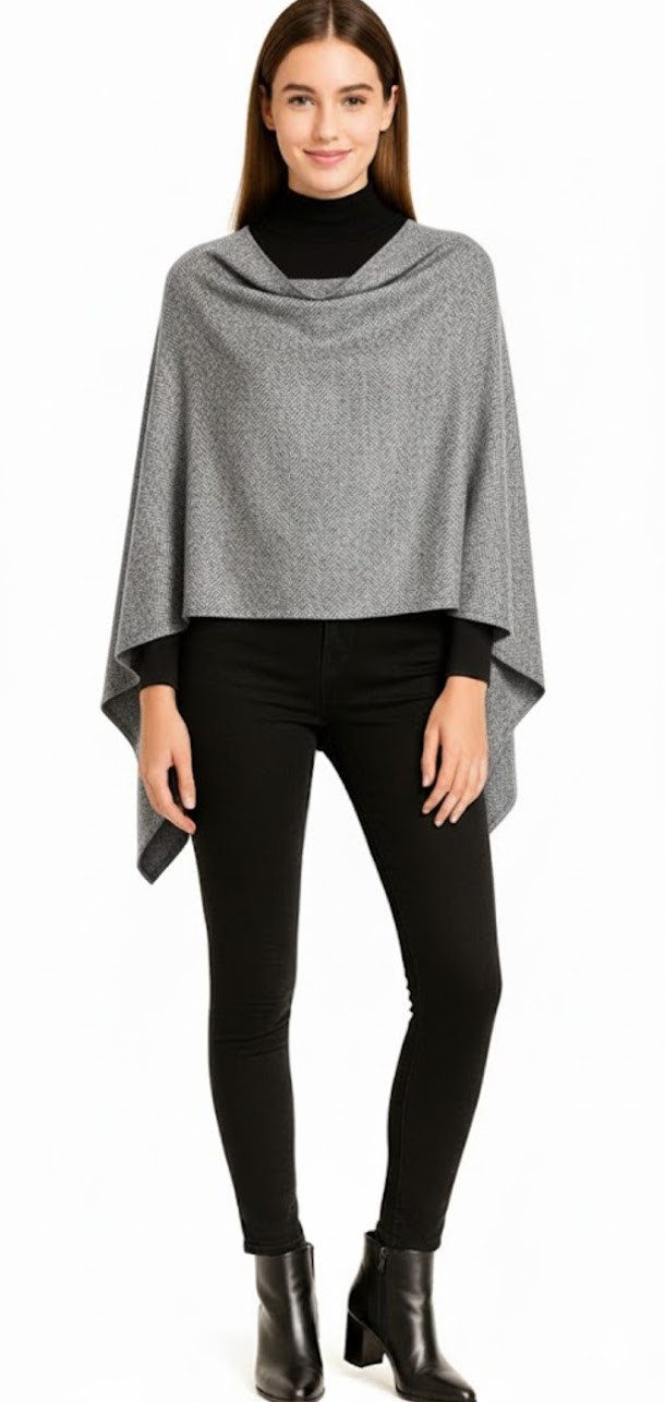 dy_mode Strickponcho Damen Poncho in Unifarben Weiches Strickponcho Cape Herbst Umhang in Unifarbe, Vorne Kurz - Seitlich Lang Schnitt