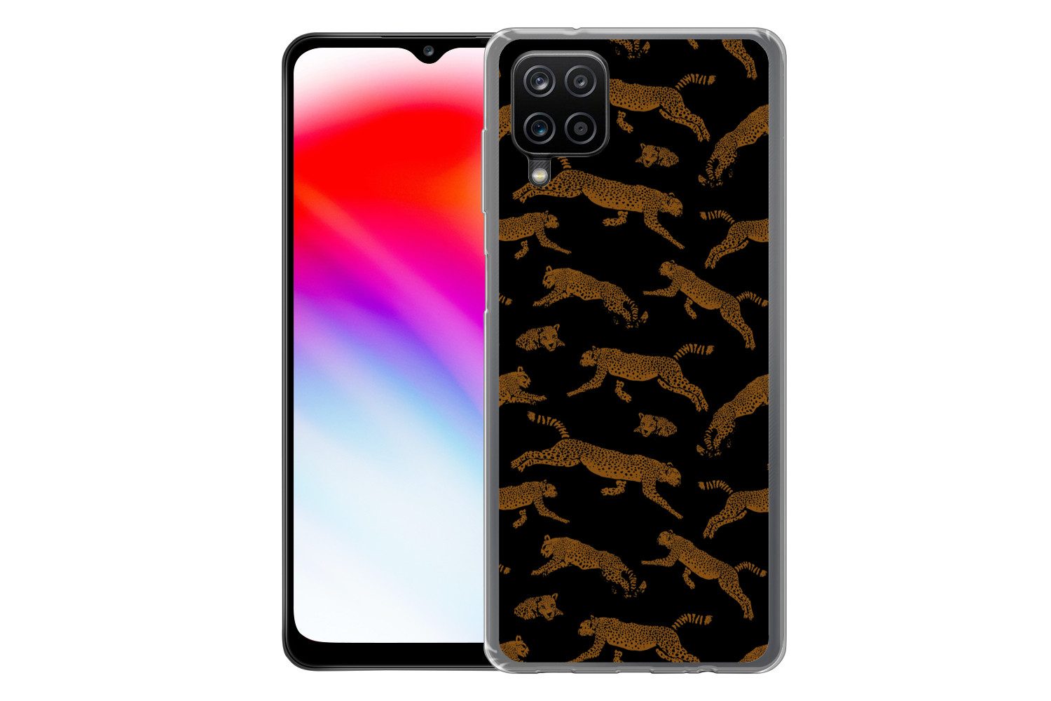 MuchoWow Handyhülle für Samsung Galaxy A12 Panther - Muster - Tiere - Schwarz - Braun, Smartphone-Bumper, Print, Handy Schutzhülle Dünn