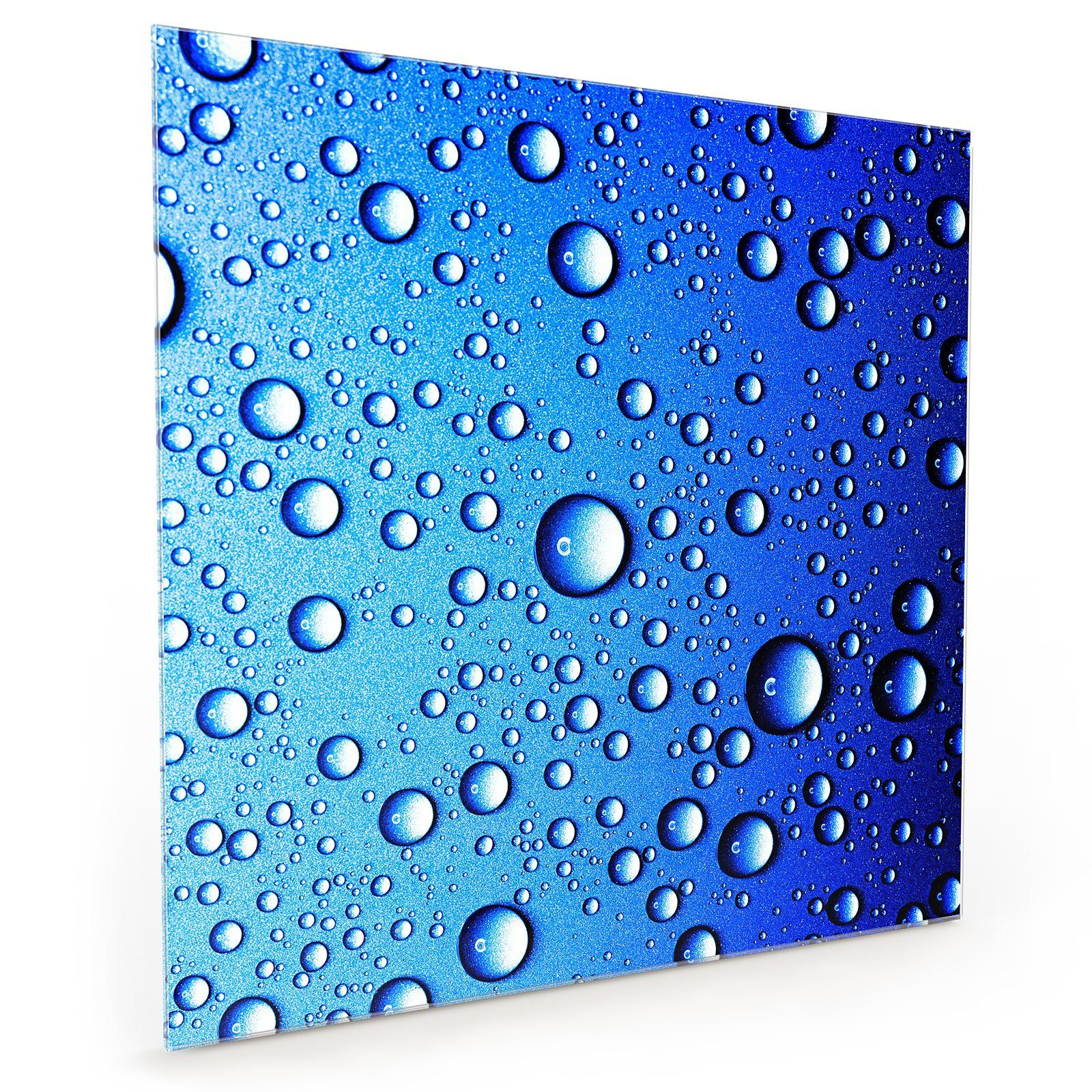 Primedeco Küchenrückwand Spritzschutz Glas Wassertropfen auf blau