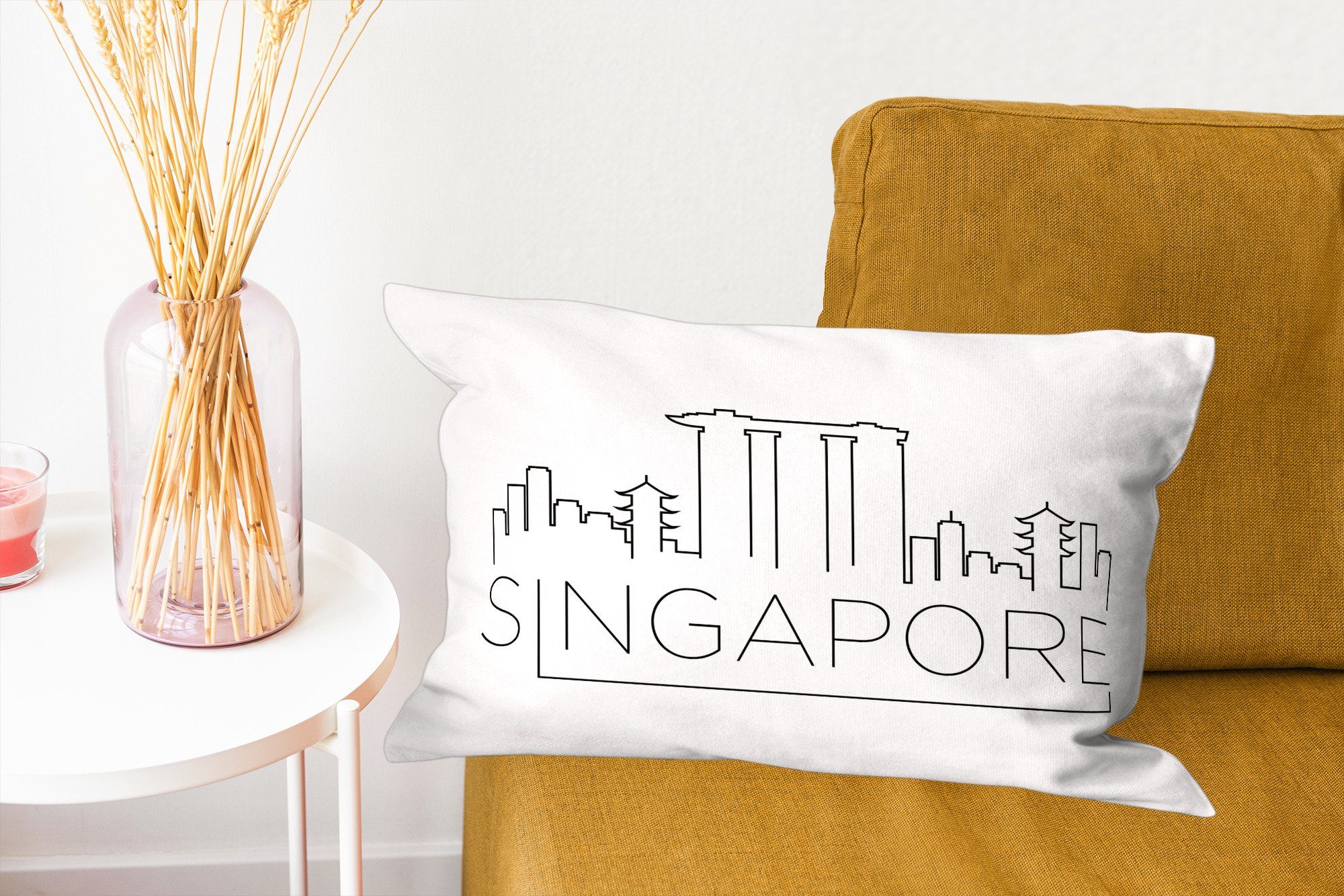 Hintergrund, Skyline Dekokissen Füllung, "Singapur" mit MuchoWow auf weißem Wohzimmer Dekokissen Dekoration, Schlafzimmer Zierkissen,