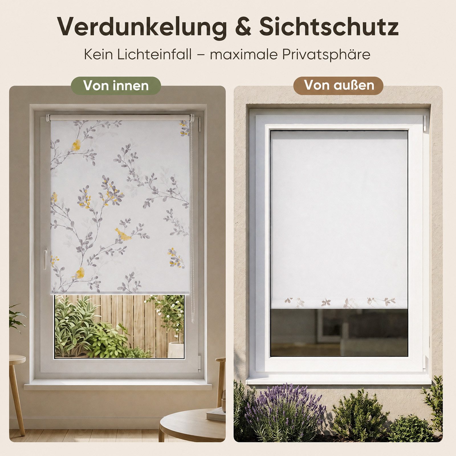 Rollo Seitenzugrollo Verdunkelungsrollo ohne Bohren verdunkelnd Rollo, Sekey, Klemmfix, Klemmfix, Trendiges Rollo Verdunkelung mit Vogel gelb auf weiss – NEUHEI – Bild 3 von 5