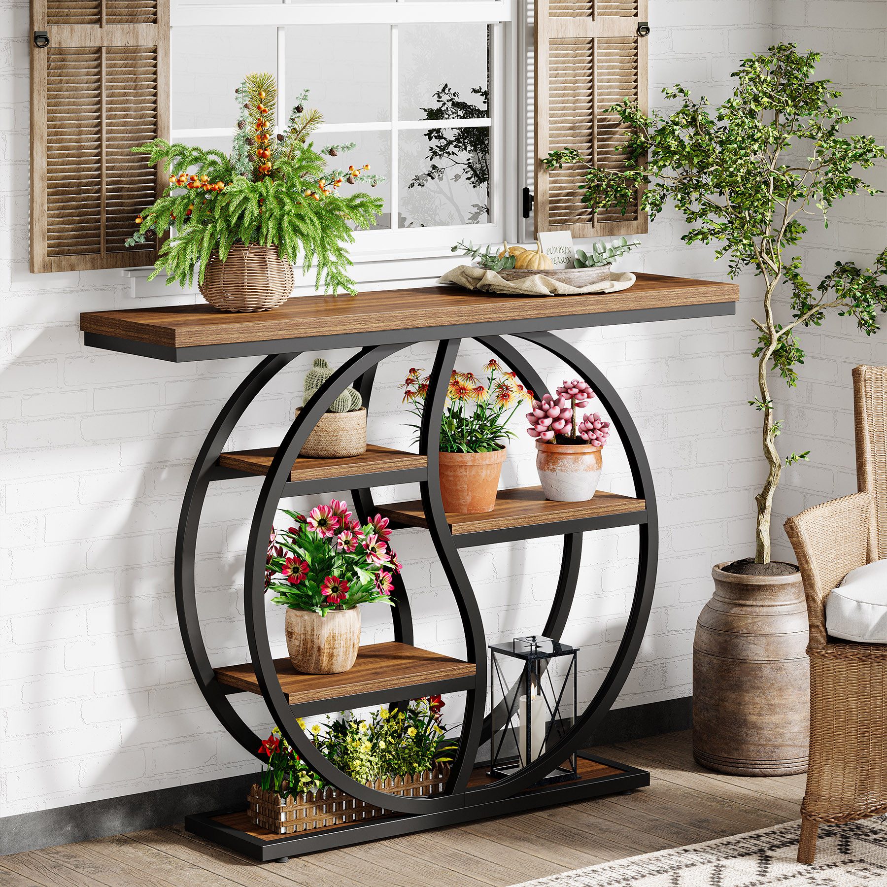 Tribesigns Konsolentisch 120 x 30 cm industrieller 4-stöckiger Sofatisch für Wohnzimmer, Flur