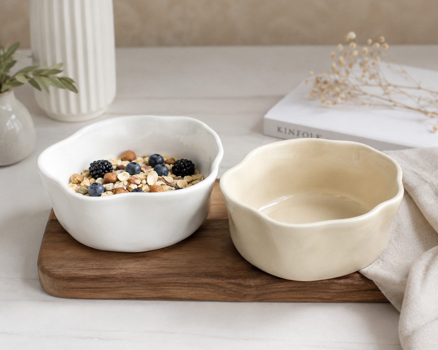 EmirtexHome Müslischale Nordic Weiß 6er Müsli Schalen Set-glänzend, Porzellan