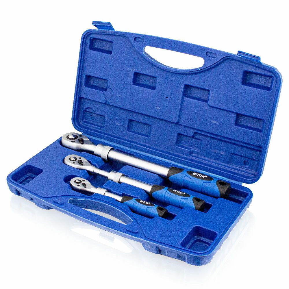 Bituxx Ratsche Teleskop Ratschen Set 3-tlg. 1/2 Zoll 3/8 Zoll 1/4 Zoll (3 St., MS-17464)