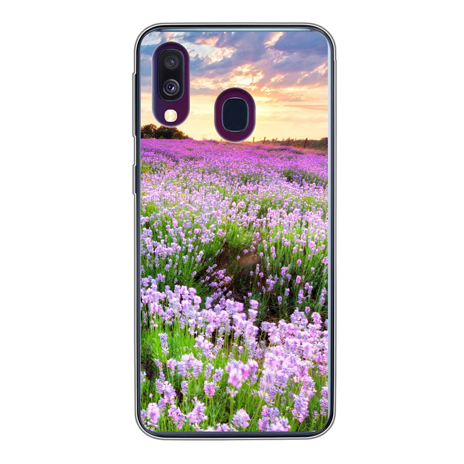 MuchoWow Handyhülle für Samsung Galaxy A40 Blumen - Lavendel - Lila - Himmel - Sonnenunter, Smartphone-Bumper, Print, Handy Schutzhülle Dünn