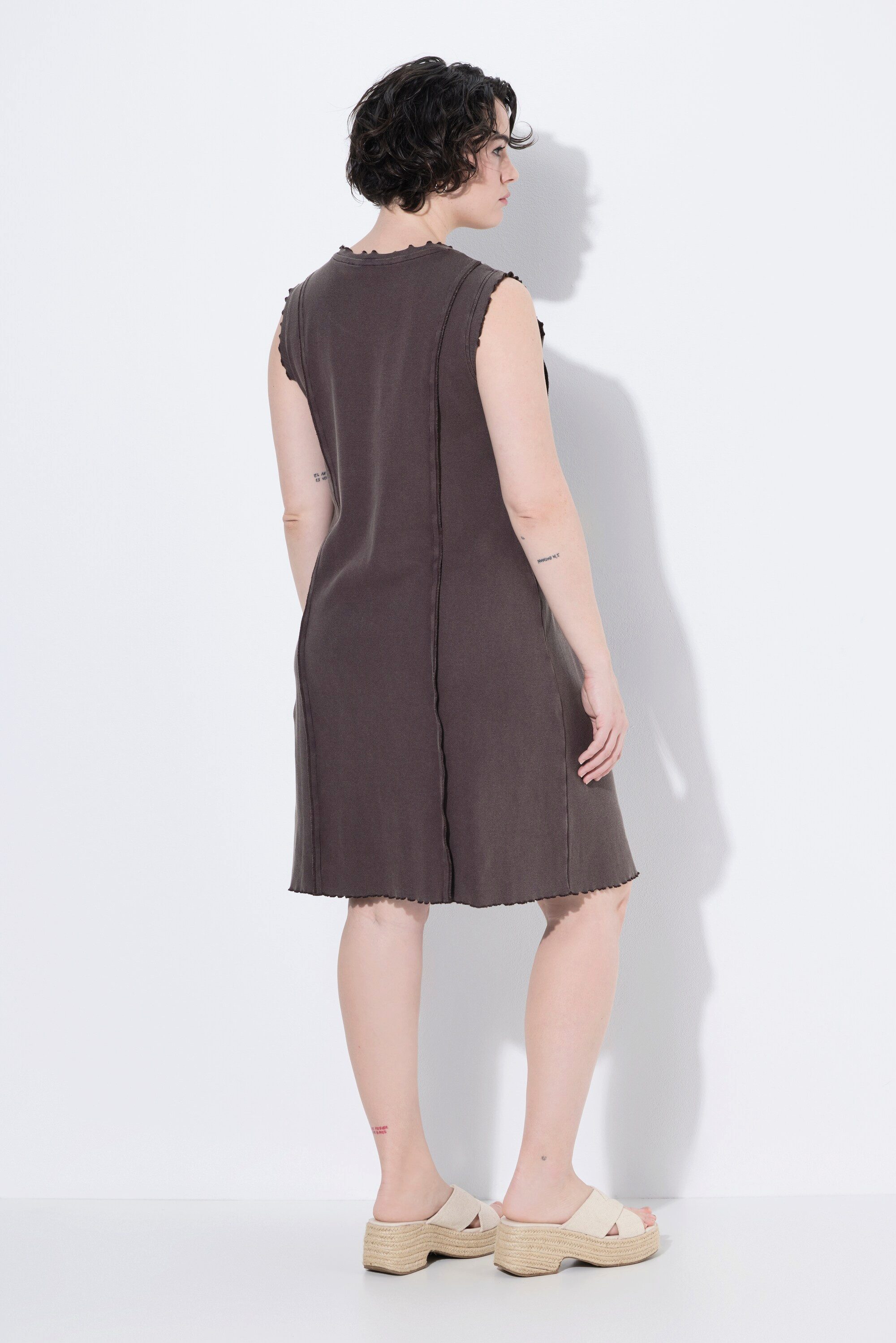 Ulla Popken Midikleid Jerseykleid Rippjersey Rundhals ärmellos