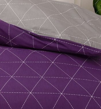 Bettwäsche Raute grau / lila, One Home, Renforcé, 2 teilig, Geometrisch und modern, Baumwolle Komfortgröße