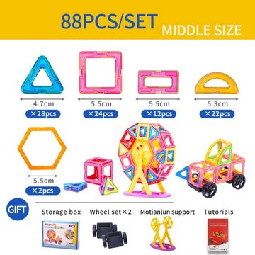 DTC GmbH Magnetspielbausteine Magnetisches Bauklotzspielzeug 88 Stück Buntes Lernspielzeug, (88 St), Perfekt für die Unterhaltung zu Hause, in der Schule und im Büro.