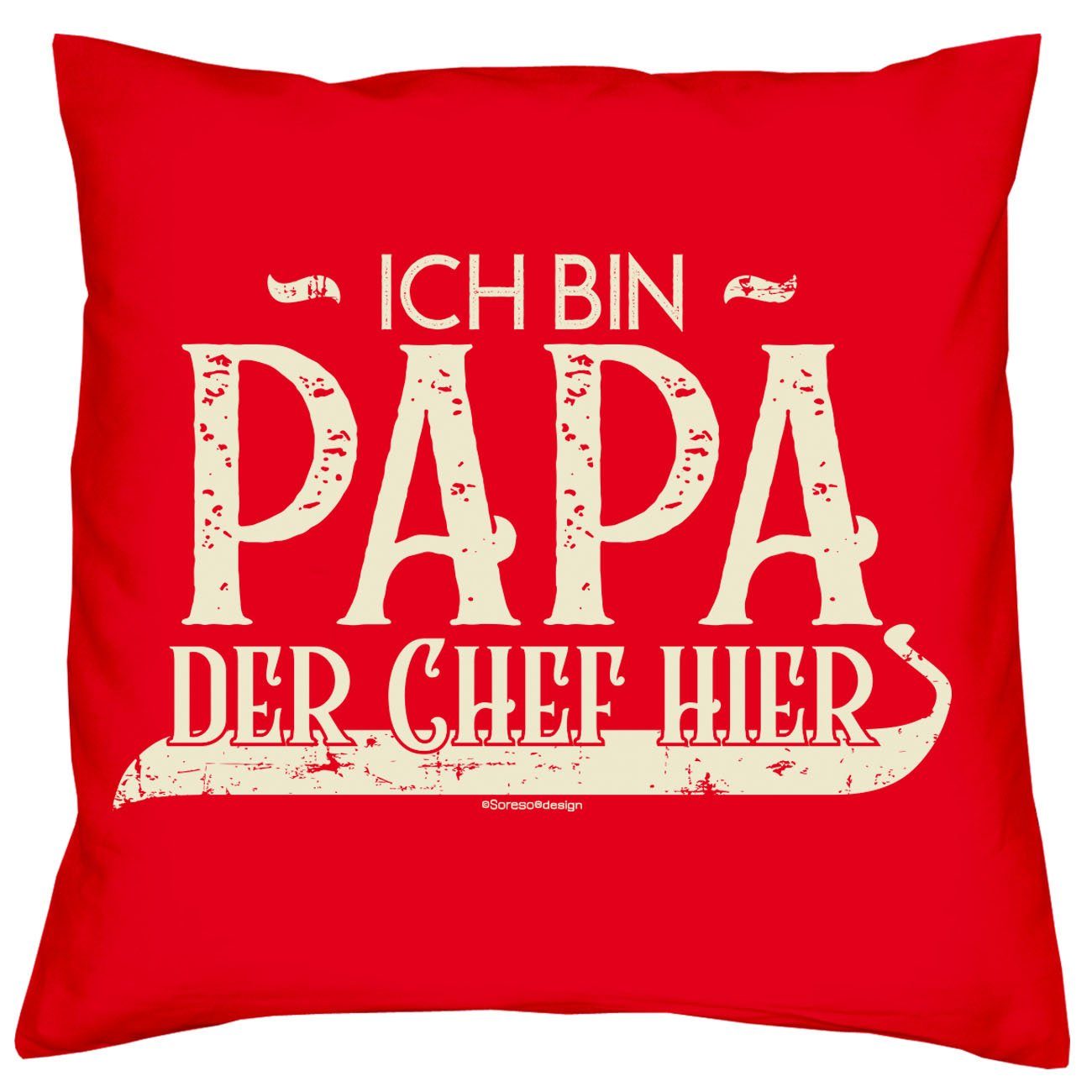 Papa Sprüche Sleep, Soreso® Socken hier & Ich Chef der rot Dekokissen Kissen bin Geschenk Geburtstagsgeschenk