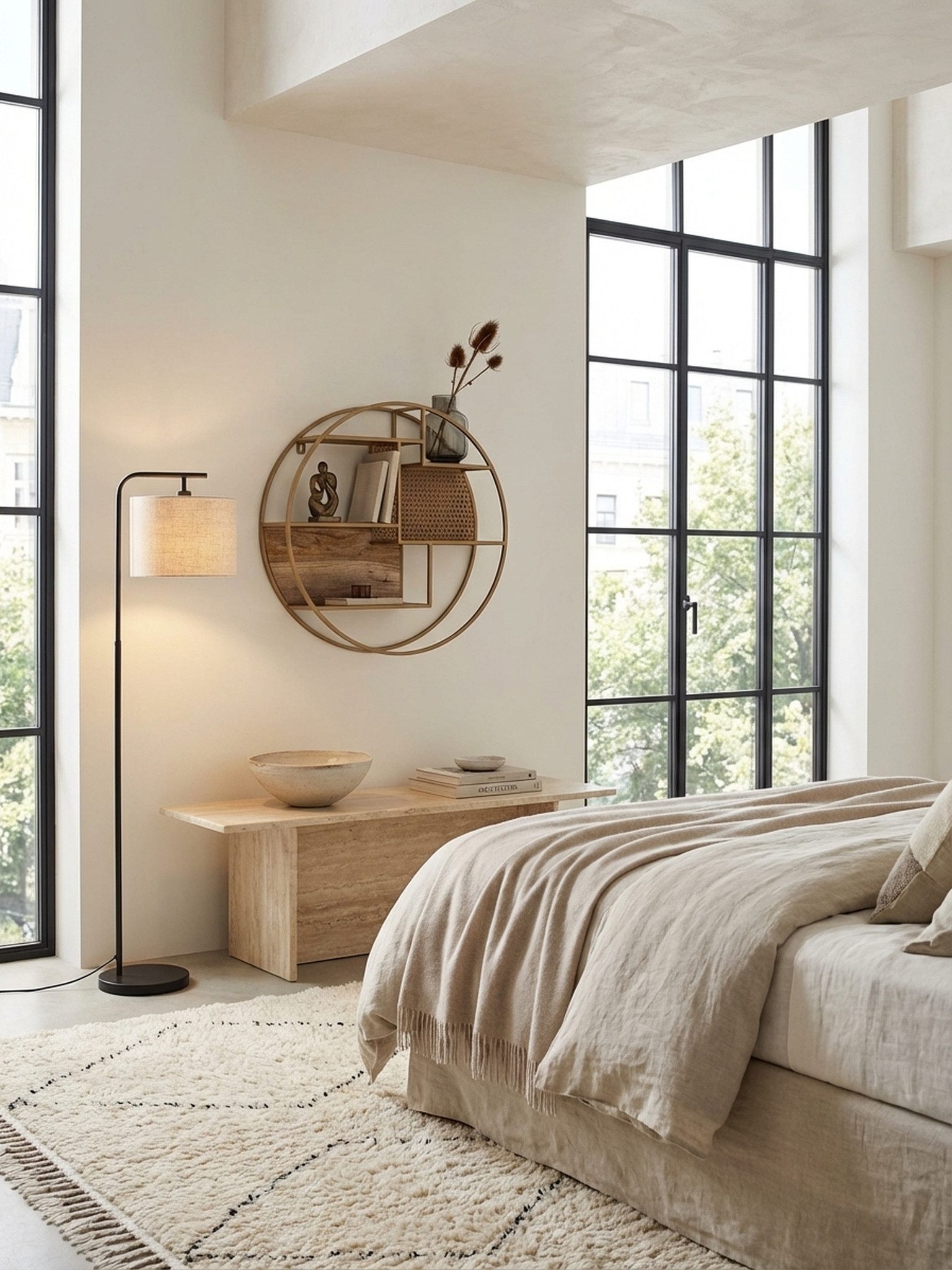 KADIMA DESIGN Wandregal Wandregal Rattan 62x62x17 cm Hängeregal Massivholz / Metall Industrial, Regal Hängend Offen Wohnzimmer, Schweberegal Wiener Geflecht Rund Wand