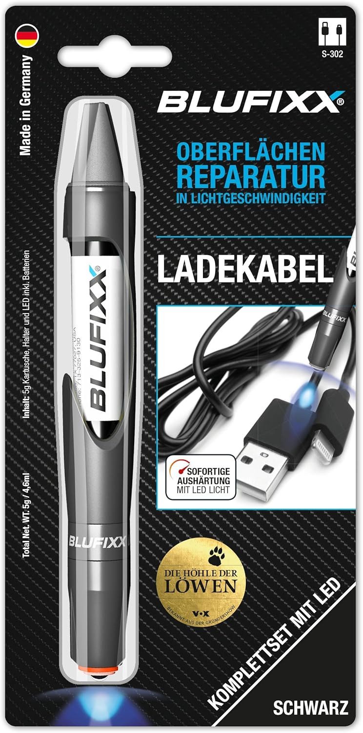 Reparatur-Set BLUFIXX für schwarze Ladekabel, Komplettset mit LED, schwarz