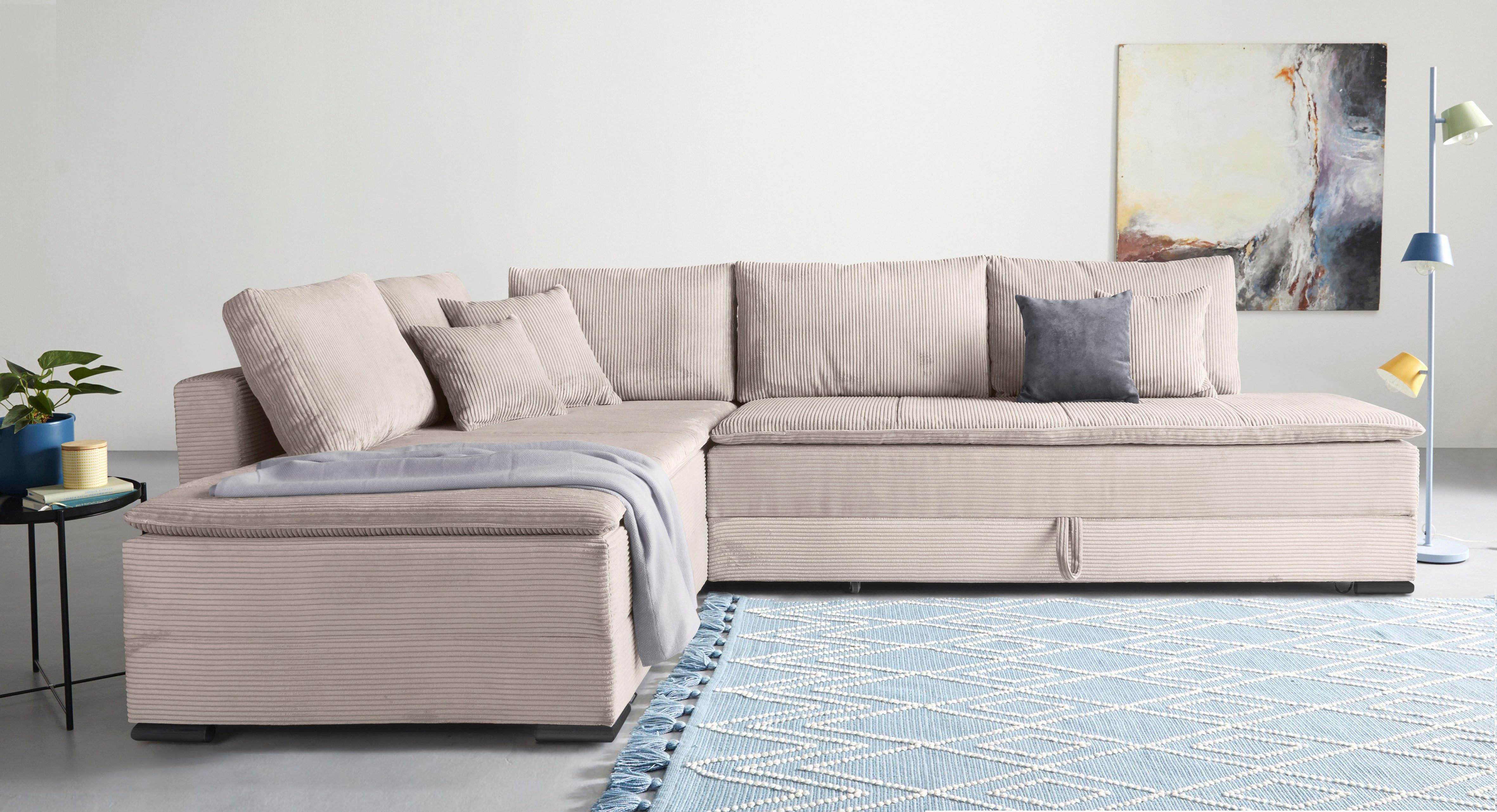 INOSIGN Ecksofa Night & Day L-Form mit Dauer-Schlaffunktion, Cord-Bezug!, inklusive Bettfunktion und Bettkasten