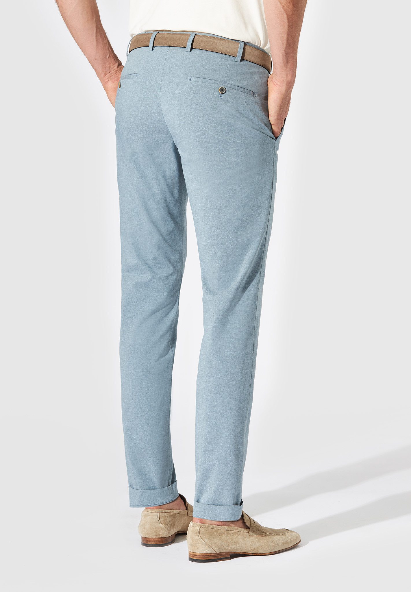 Hiltl Chinos Tarent Chino Hose Herren Slim Fit Melange Cotton, hellblau, 52 Premium Baumwollhose mit Stretch, knitterarme Hose für Büro und Reisen