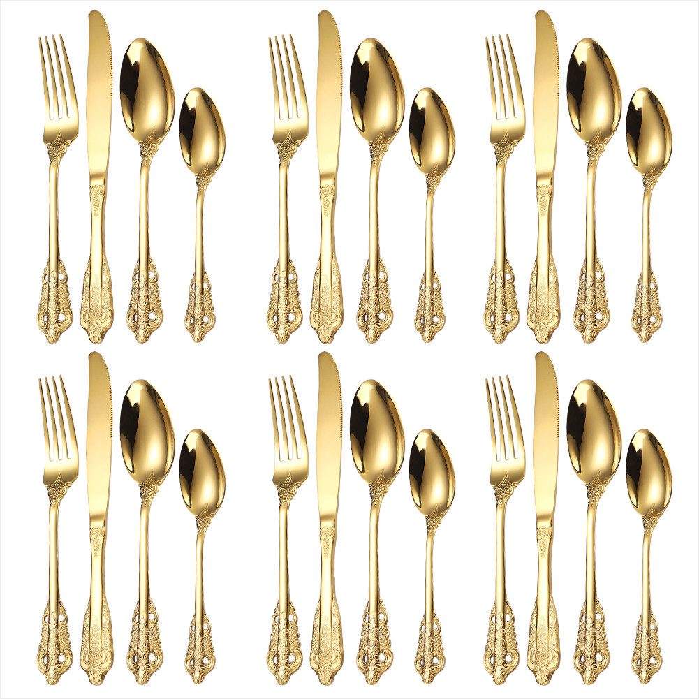 Besteck-Set 24teilig Goldbesteck-Set für 6 Personen,Utensilien-Set, Palast-Stil