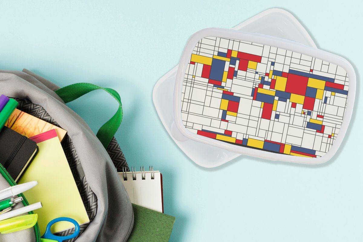 (2-tlg), für weiß - Junge Kinder, Mädchen Mondrian Brotdose, - Brotbox und - Kinder - Jungs Farben und Mädchen MuchoWow Erwachsene, für - Kunststoff, Kinder Weltkarte Lunchbox -
