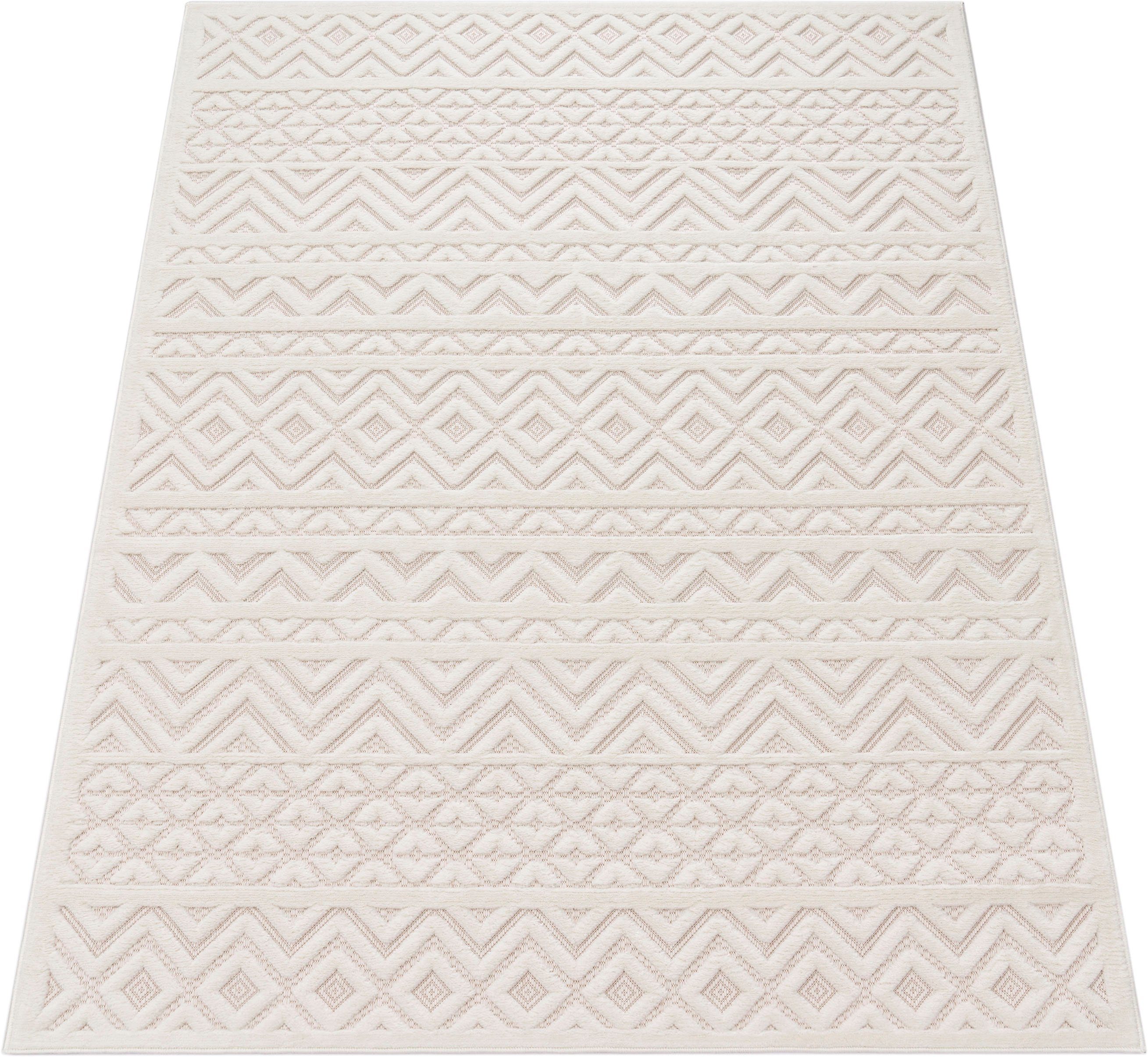 Paco Home Teppich Livorno 673, rechteckig, Höhe: 14 mm, Uni-Farben, Scandi, Rauten Muster, Hoch-Tief Effekt, Outdoor geeignet – Bild 2 von 5