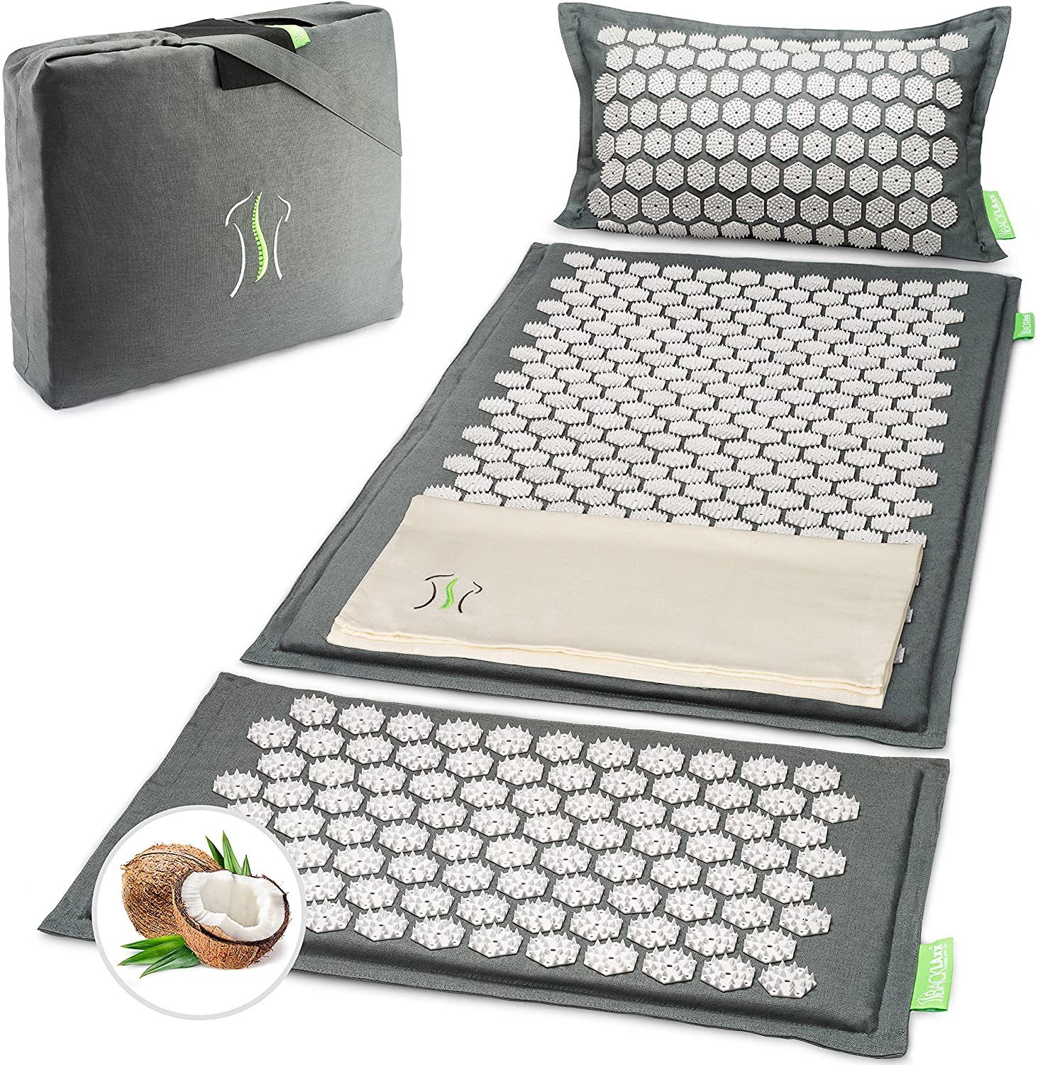 BACKLAxx® Akupressurmatte Set "Magnum" mit Kissen, Tuch & Tasche - XL- Akupressurmatte (Akupressurmatten Set, 5teilig + gratis-Download), 20.844 Spitzen für Anfänger und Schmerzempfindliche