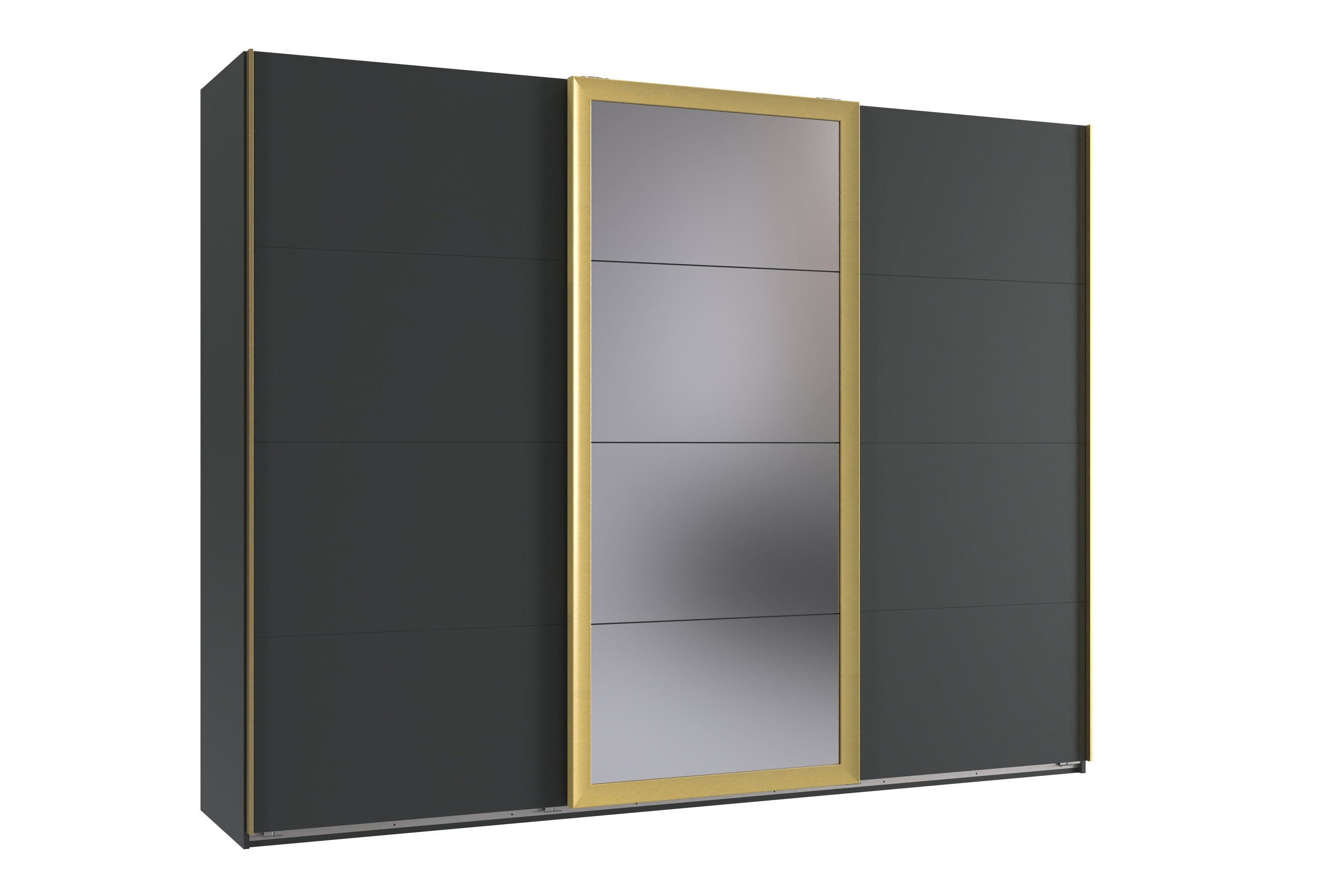 freiraum Schwebetürenschrank KATAR in GRAPHIT + GOLDFARBIG MATT - 270x208x64cm (BxHxT)