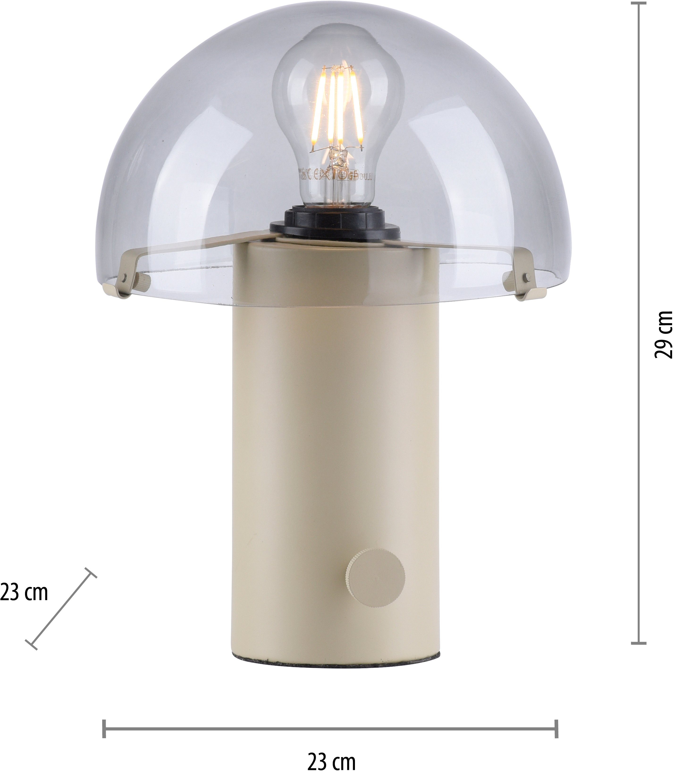 Drehschalter, Pilzlampe Skickja, beige/rauchglas Tischleuchte skandinavisch ohne Ein-/Ausschalter, Leuchtmittel, andas Tischlampe E27,