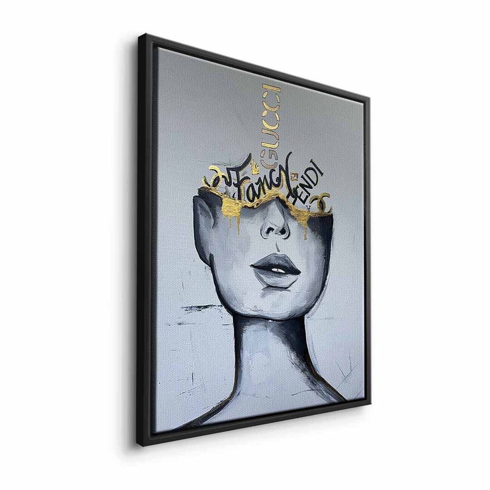 Gold - Rahmen Frauen - Gesicht ohne DOTCOMCANVAS® Wandbild Weißes mit Leinwandbild, Fancy