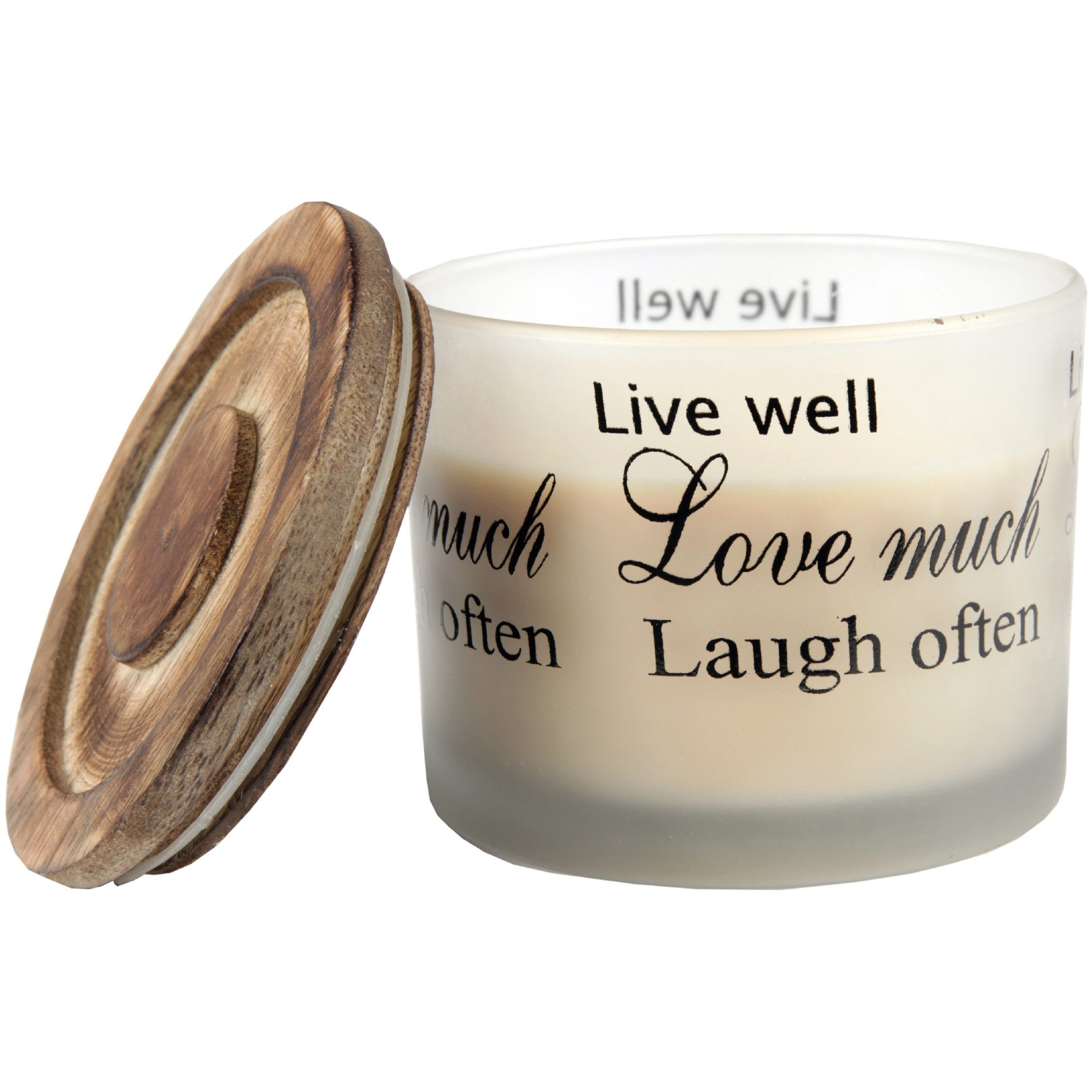 HS Candle Duftkerze im Glas inkl. Holzdeckel, Kokosnuss & Limette, Mehrdocht mit Sprüchen (1-tlg), 2 Dochte, 250 g Wachs, Ø10 x H8 cm, bis zu 24 h Brenndauer – Bild 5 von 5