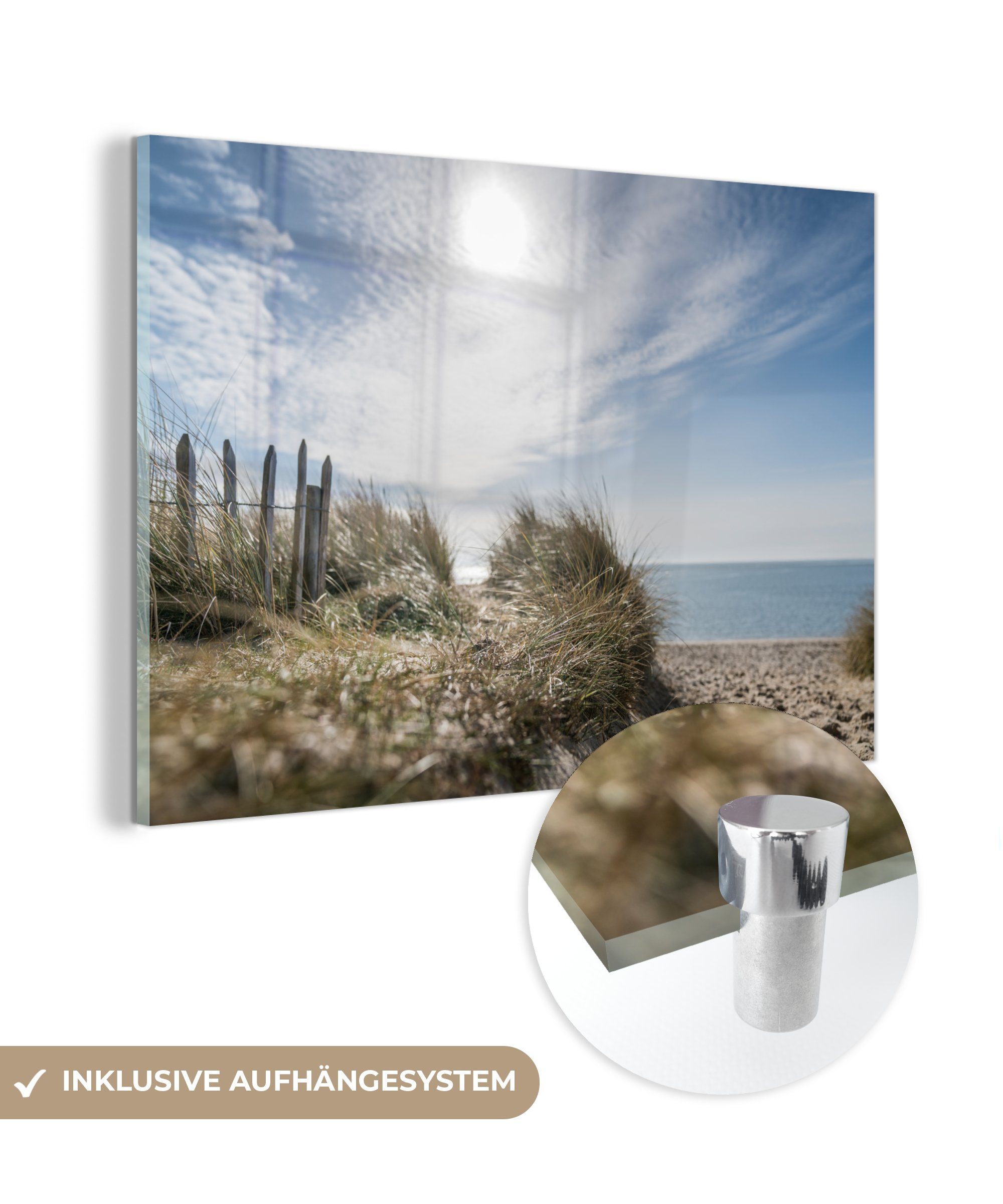 MuchoWow Acrylglasbild Sonne - Wolken - Strand, (1 St), Glasbilder - Bilder auf Glas Wandbild - Foto auf Glas - Wanddekoration