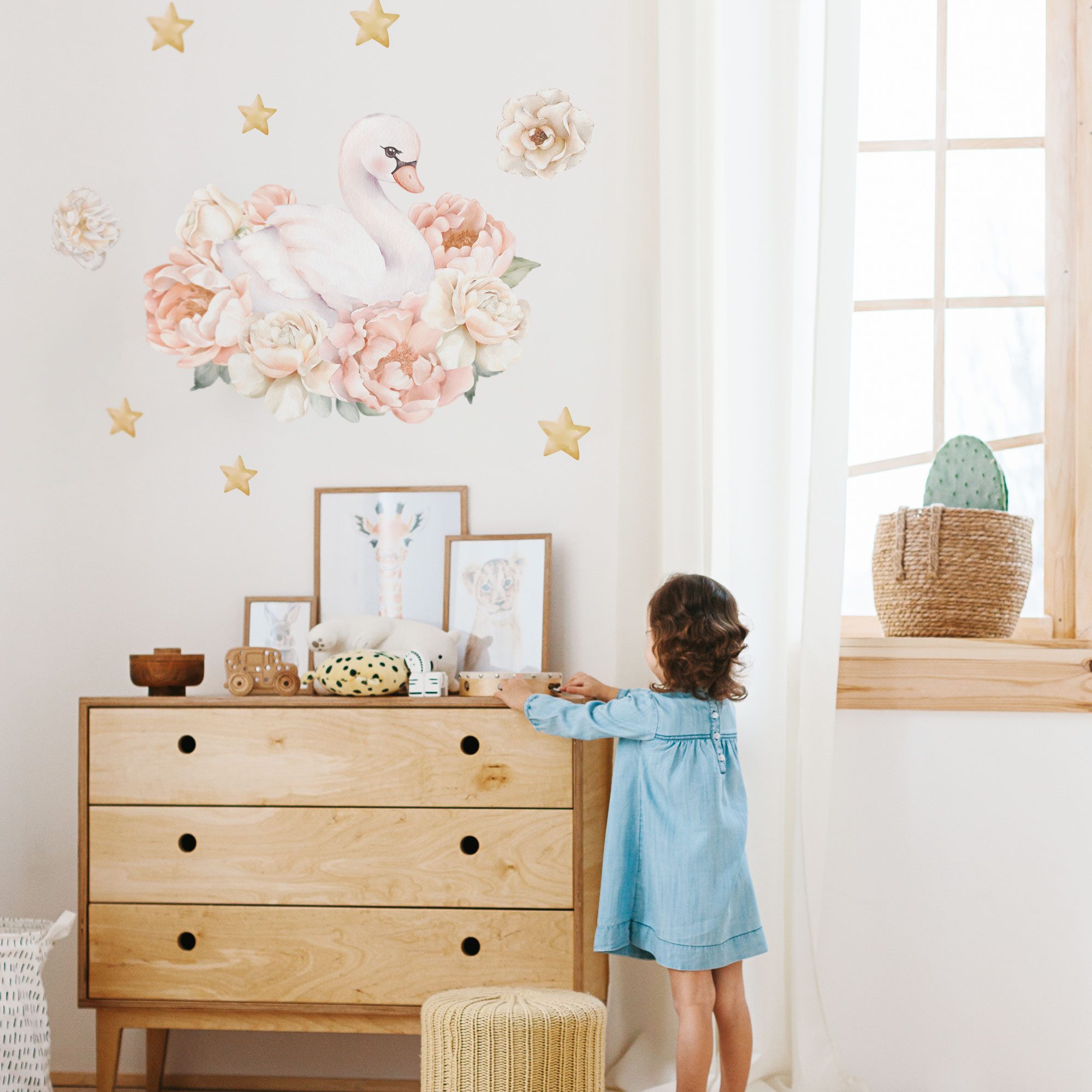 Unik Nordic Wandsticker Türaufkleber für Kinder Schwan (9 St., ohne weiße Ränder), rückstandslos abziehbar