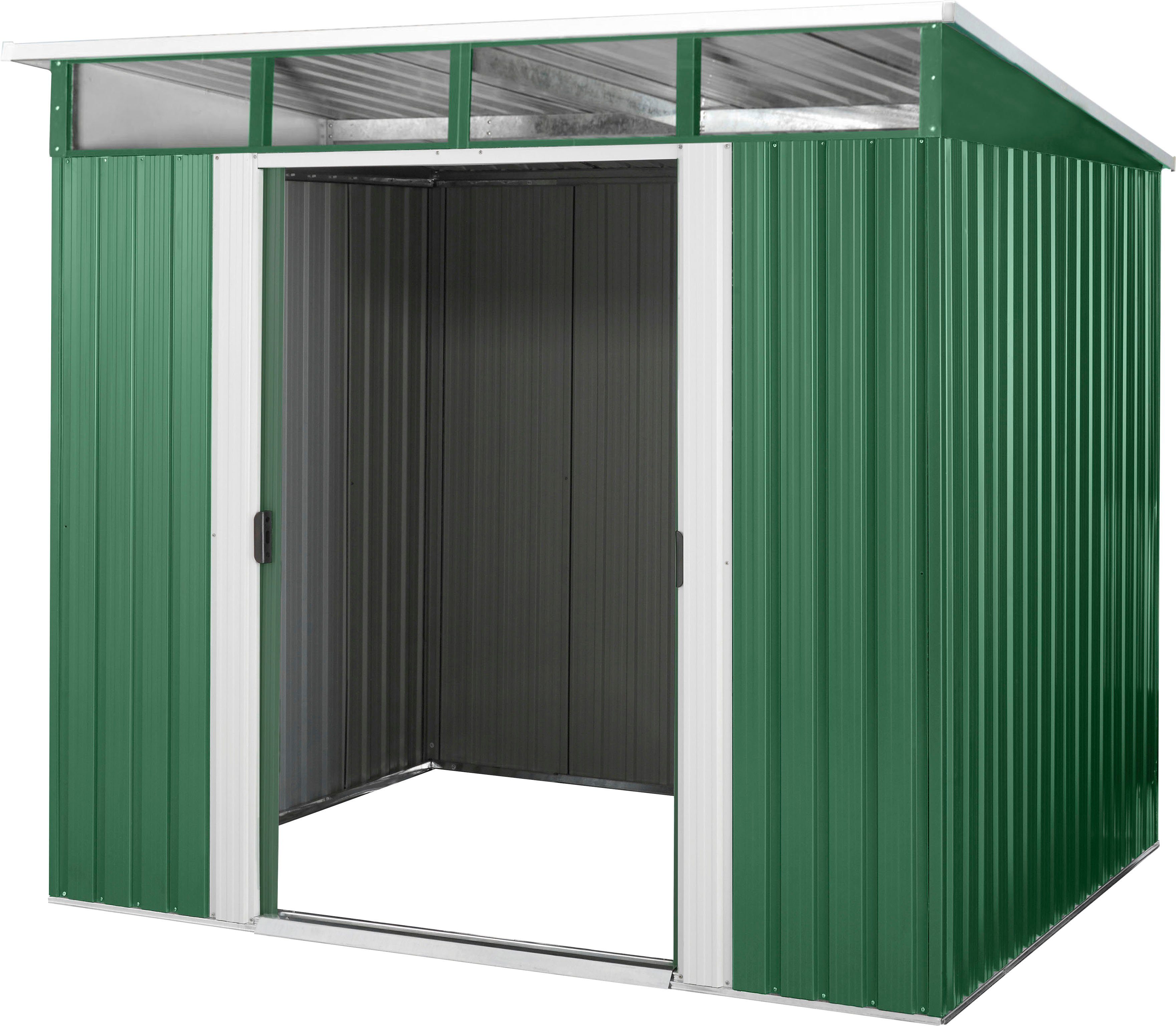 Pergart Gerätehaus Lübeck 89, BxT: 224x267 cm, Metall, mit Pultdach und Lichtband, tanne/weiß