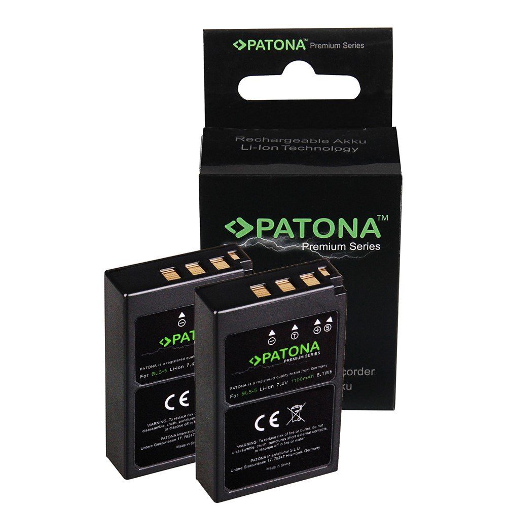 Patona 2x Akku für Olympus BLS5 BLS-5 Kamera-Akku Ersatzakku 1100 mAh (7,4 V, 2 St), E-P3 E-PL2 PEN E-PL3 E-PM1 OM-D E-M10 Mark II Stylus 1 1s