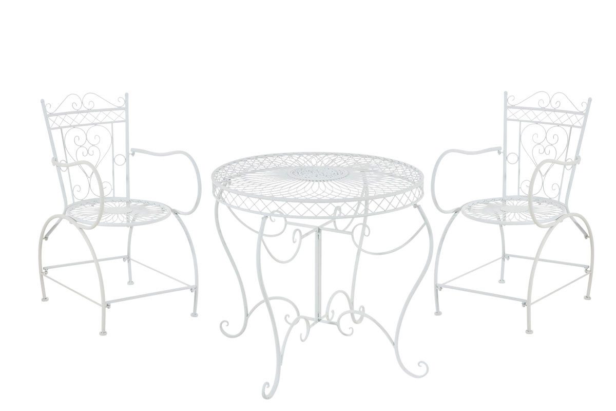 furnicato Garten-Essgruppe Sitzgruppe Sheela 90x90 cm weiß, (1-tlg), Handgefertigtes Gartenset mit antiker Patina für deine Terrasse