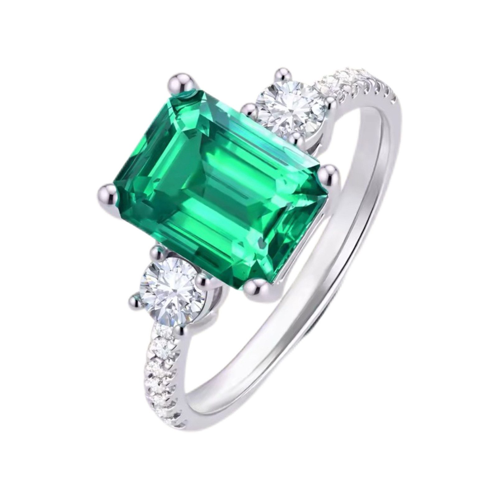 Jumpeak Dreistein-Ring, Smaragd-Ring, Diamantring für Damen, 2ct, 585erGold,Geburtstagsgeschenk,Muttertagsgeschenk,Valentinstagsgeschenk