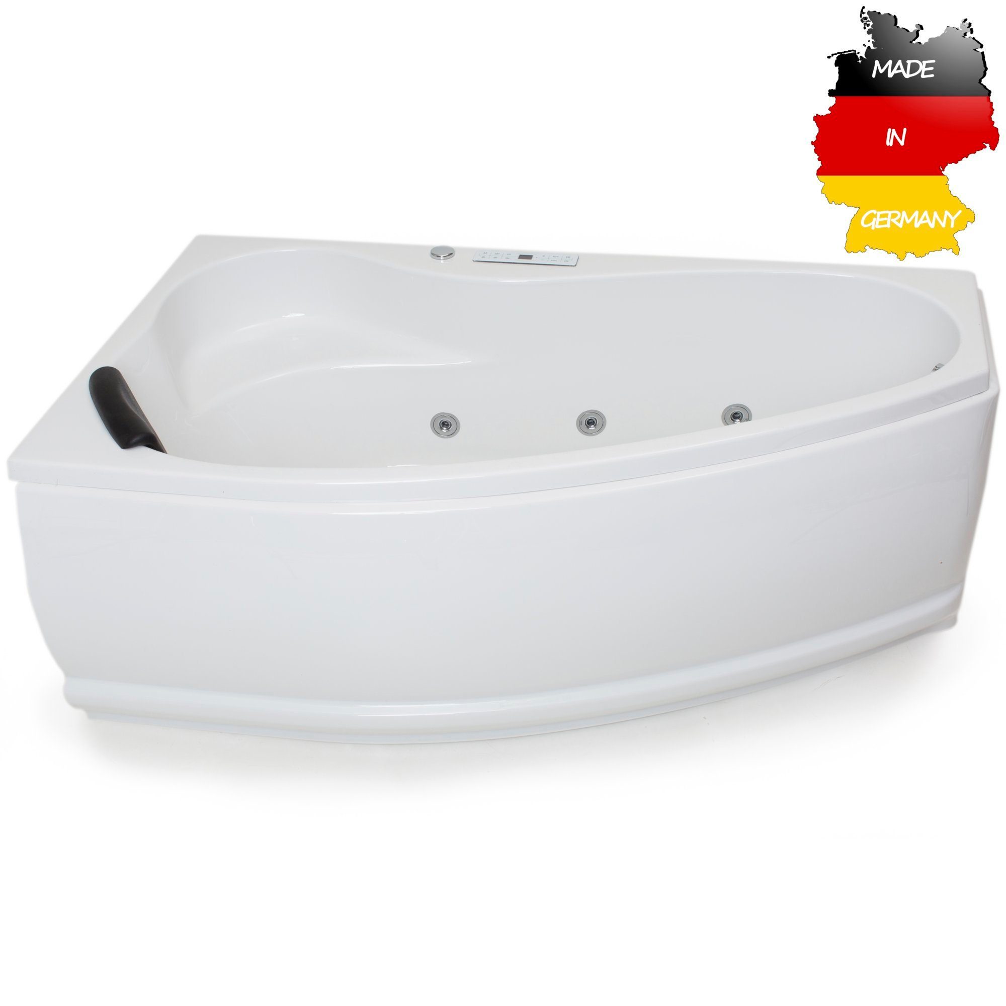 Basera® Whirlpool-Badewanne CLASSIC Indoor Eck-Whirlpool Badewanne Formentera Links 160 x 90 cm, (Komplett-Set), mit 17 Massagedüsen, LED, Touchpanel, Bluetooth und Radio