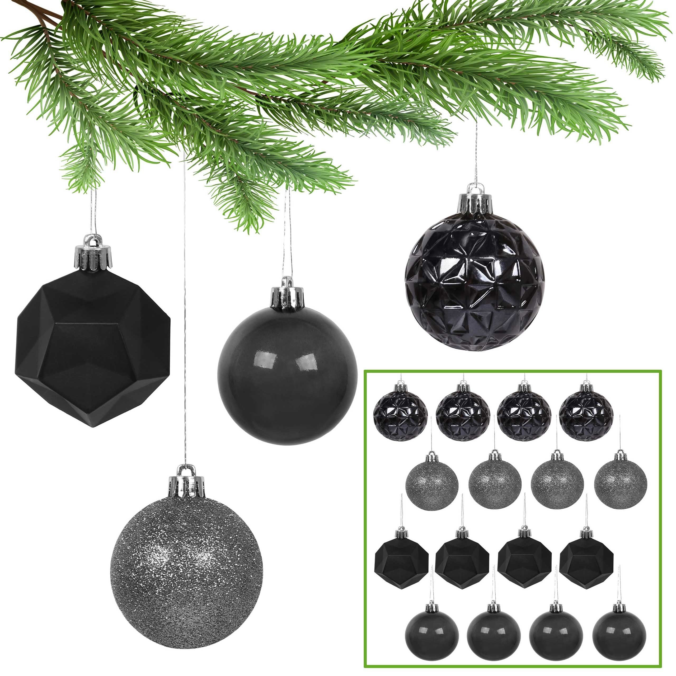 Sarcia.eu Weihnachtsbaumkugel Anthrazitfarbene mit x 16 Pack 1 Christbaumkugeln,Set Stück 6cm