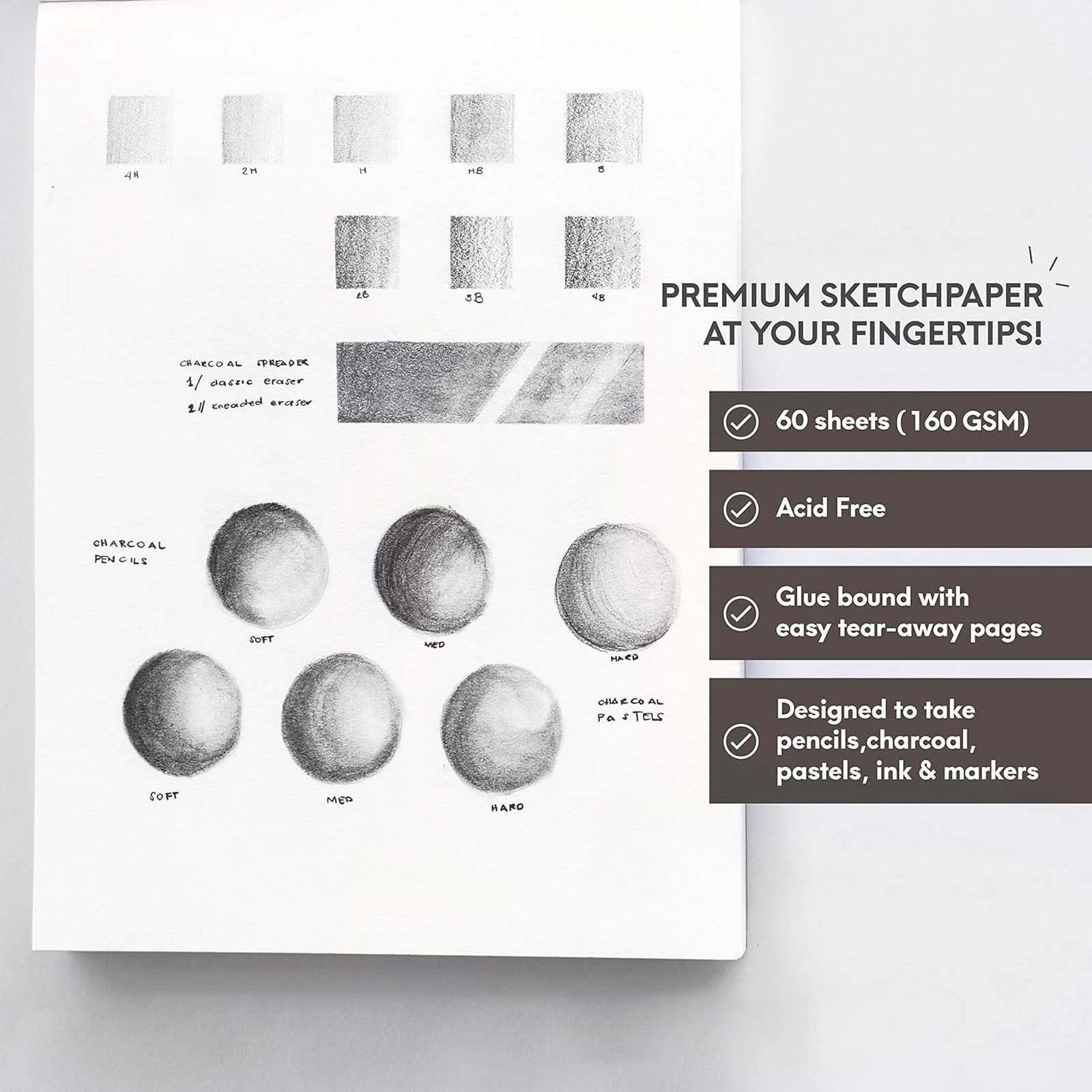 HAC24 Zeichenblock Premium Skizzenblock Skizzenpapier Sketchbook, A4 60 Blatt 160 g/m²