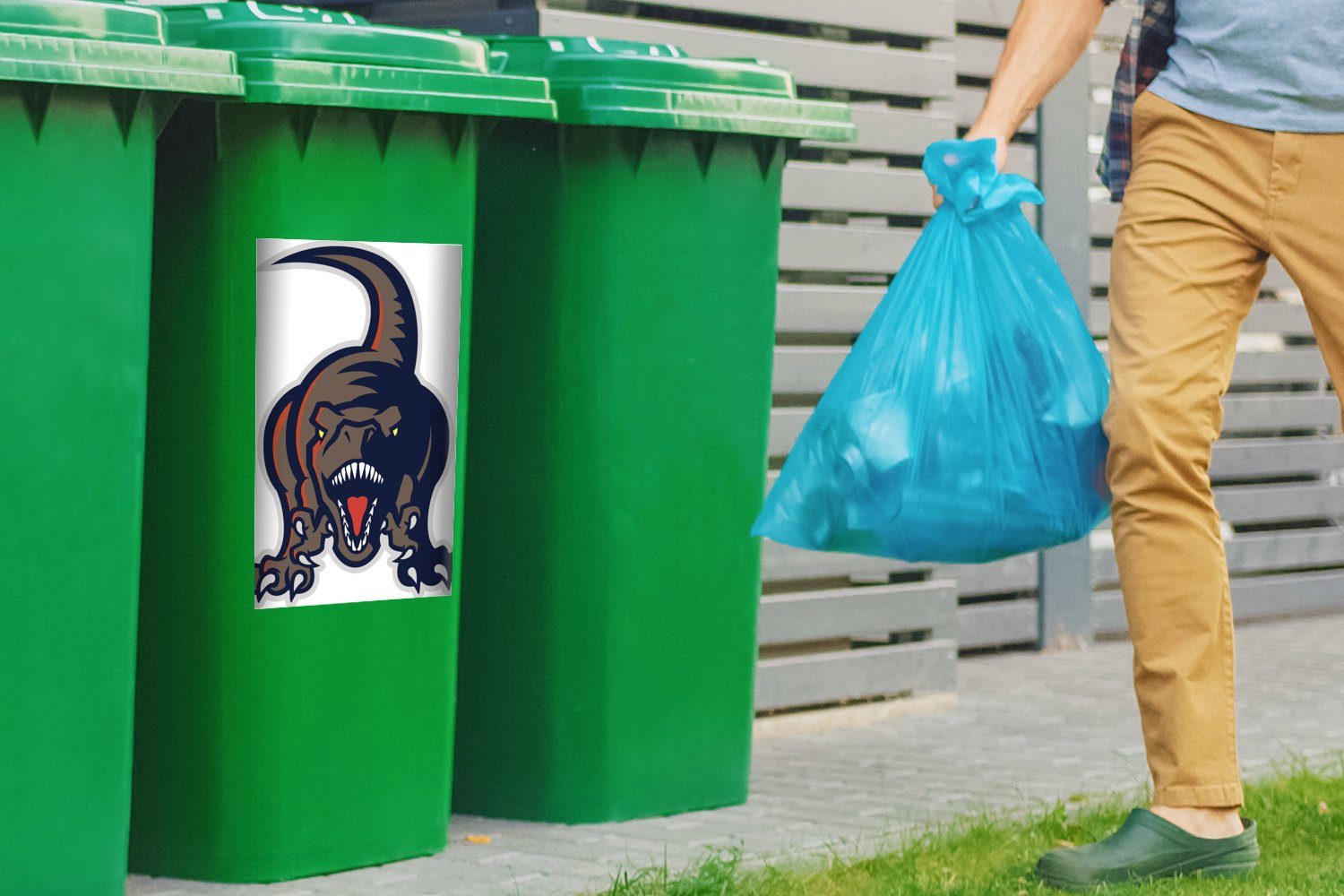 MuchoWow Wandsticker Dino - Abfalbehälter - - Container, Mülltonne, Mülleimer-aufkleber, St), Sticker, Illustration Kinder (1 - Kinder Wildtiere