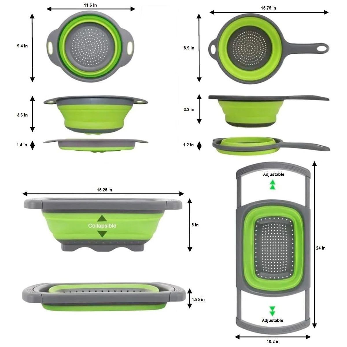 König Design Seiher Faltbares Küchensieb Nudelsieb Sieb Set Abtropfsieb Einsatz rund, Kunststoff, (Spar-Set, 3-St., 3er), faltbarer Seiher Sieb, Küche Silikon Klappbar Abtropfsieb Nudelsieb