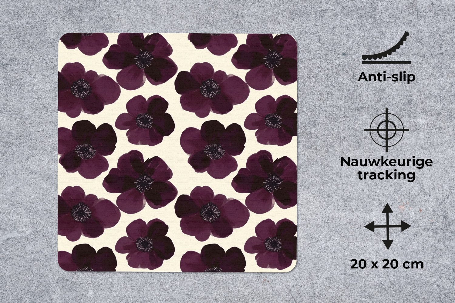 MuchoWow Mauspad Blumen - Aquarell - Lila (1-St), Mousepad, Schreibtisch Zubehör, Deko, 20x20 cm