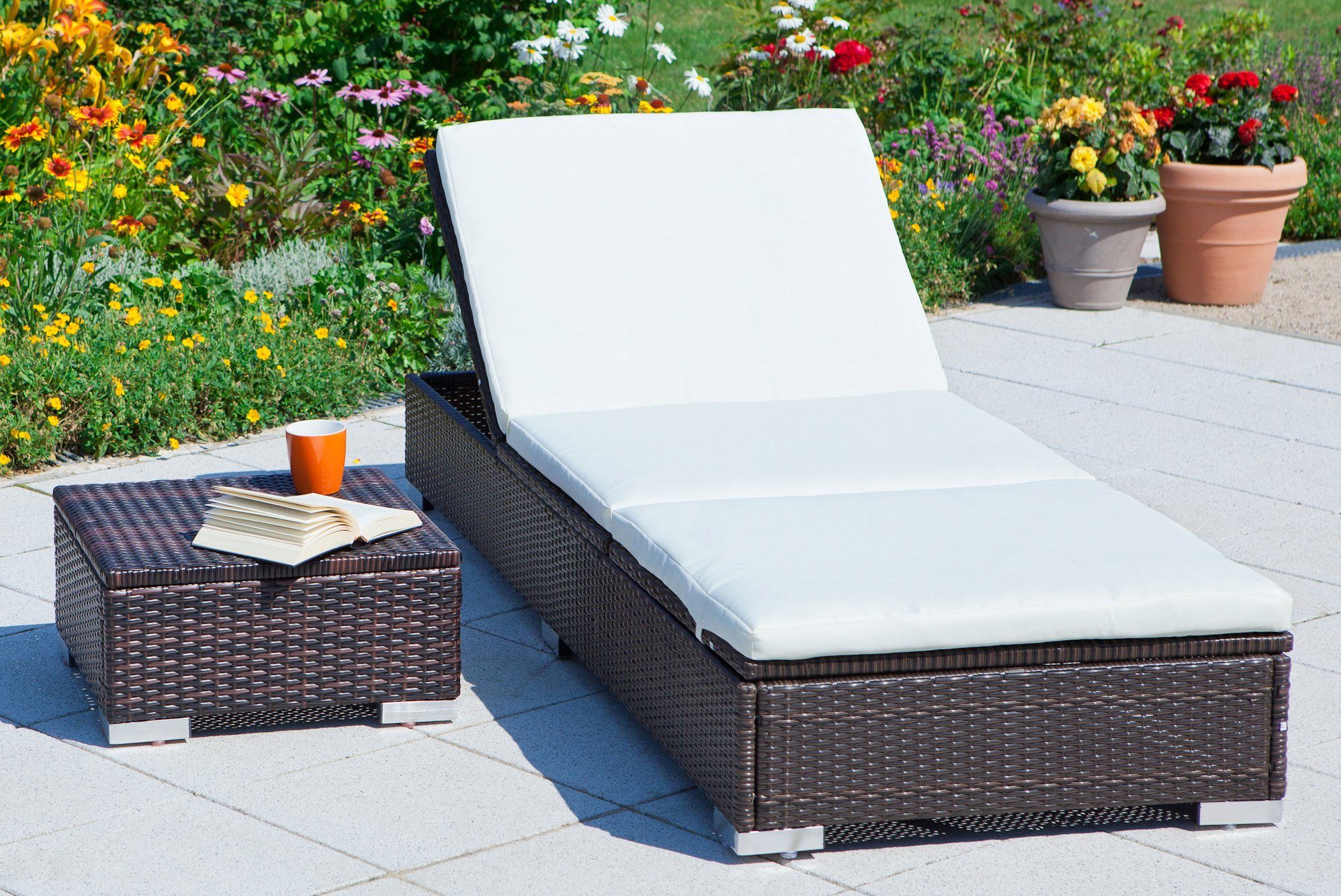 MERXX Gartenliege , Polyrattan, verstellbar, braun, inkl. Kissen, Mit 8