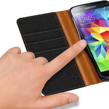 CoolGadget Handyhülle Denim Schutzhülle Flip Case für Samsung Galaxy S5 Mini 4,5 Zoll, Book Cover Handy Tasche Hülle für Samsung S5 Mini Klapphülle