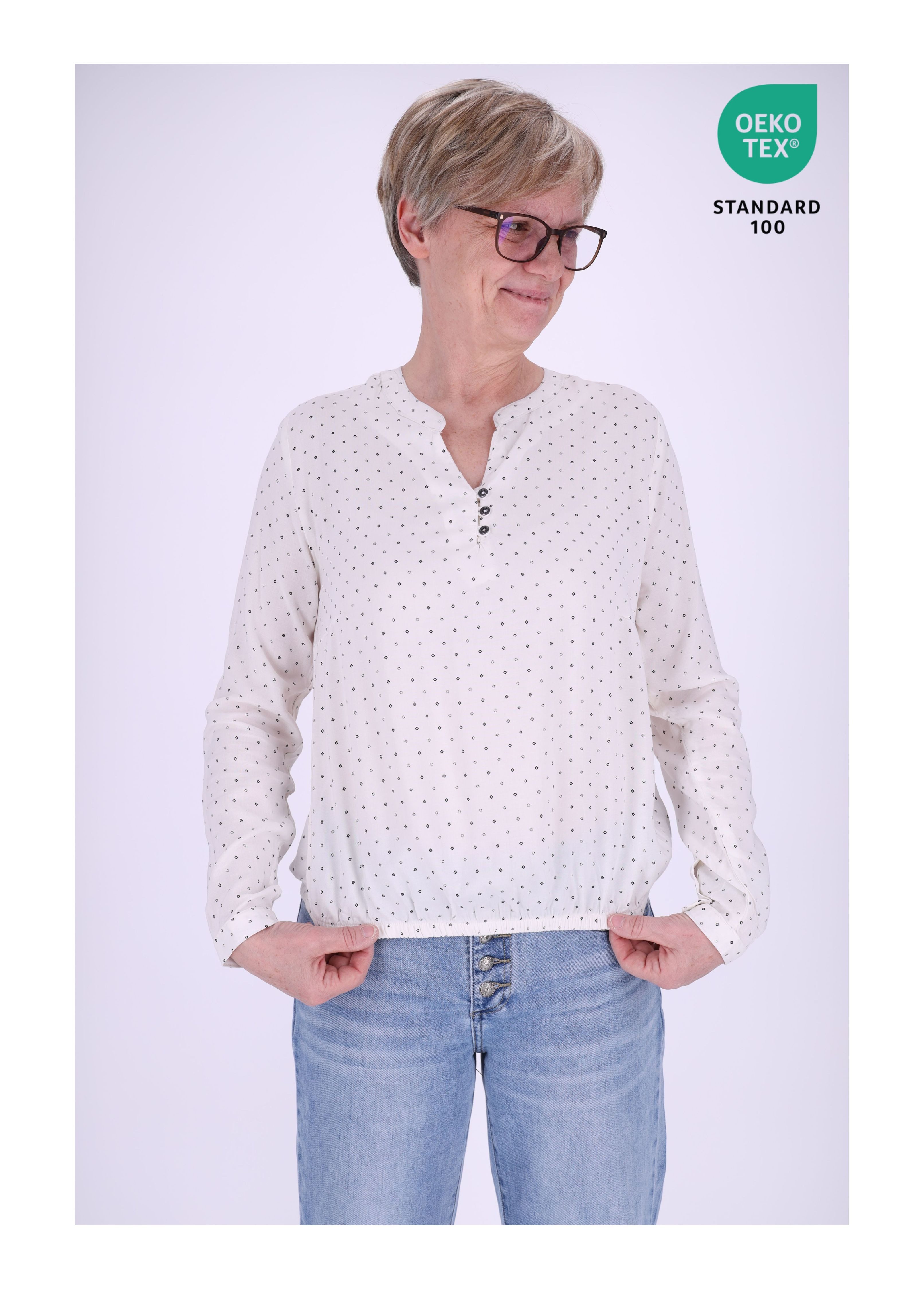 Klassische Bluse Schlupfbluse mit Gummibund und Minimalprint Karo