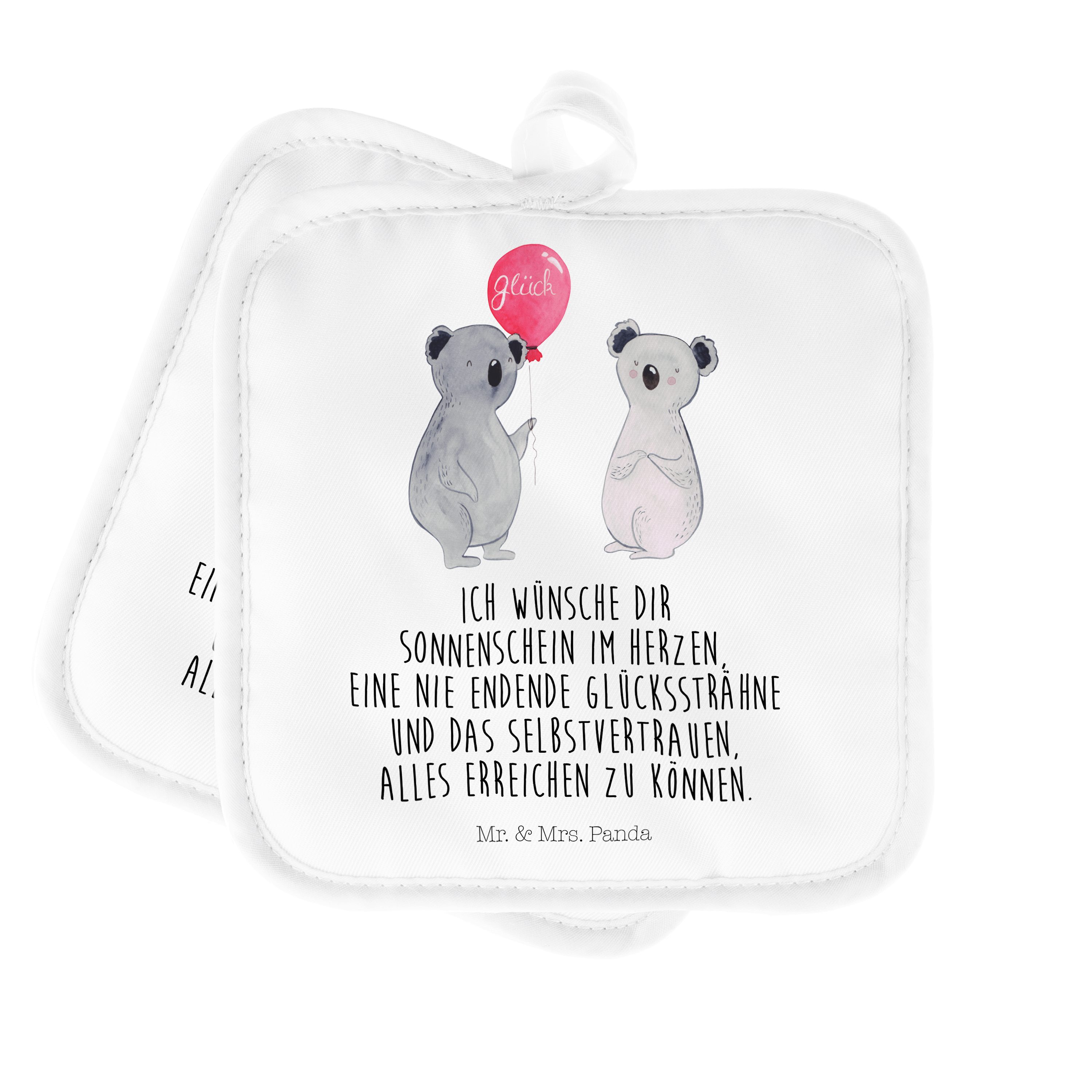 Mr. - - & Pa, Luftballon Weiß Topflappen Mrs. Panda Set, Geschenk, Koala (1-tlg) Topflappen Ofenhandschuh,