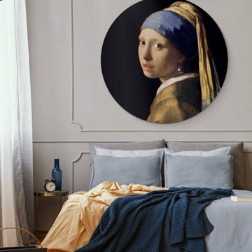K&L Wall Art Gemälde Metallposter Porträt Mädchen Perlenohrgehänge Kunst Vermeer, Metalloptik Wandbild Ø 30cm