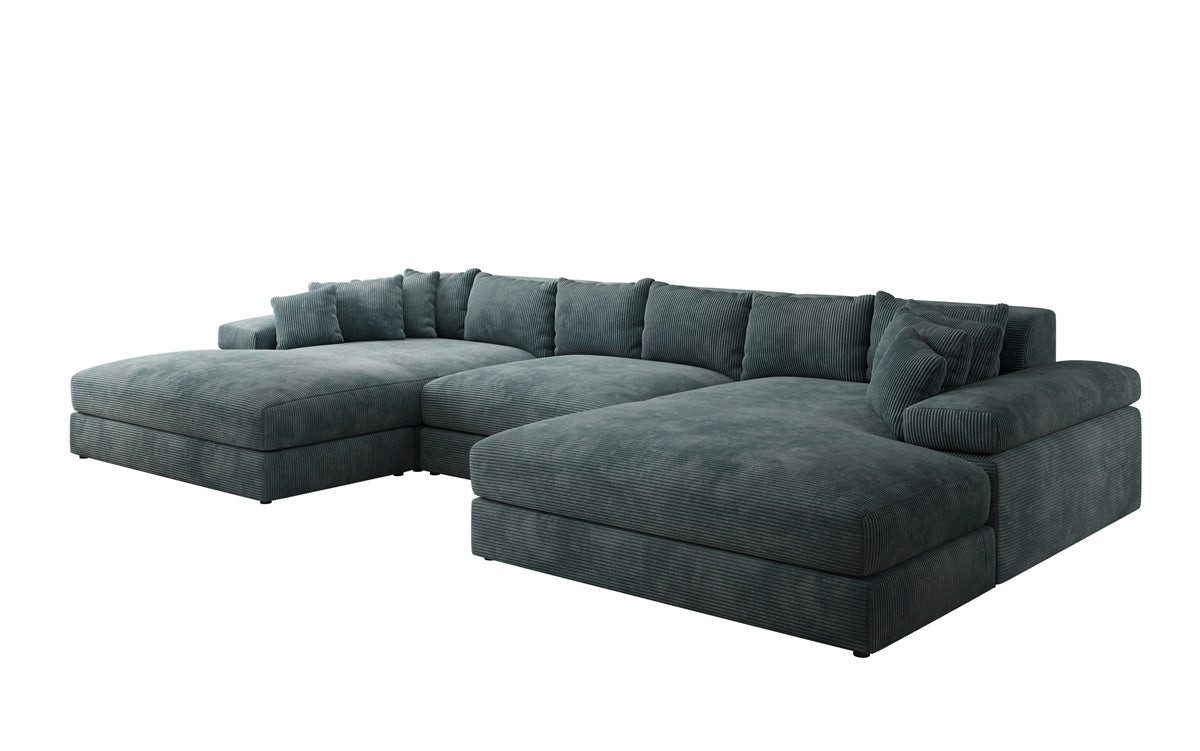 Luxusbetten24 Sofa Designer Sofa Bernardo U in Cord, mit breiter Ottomane