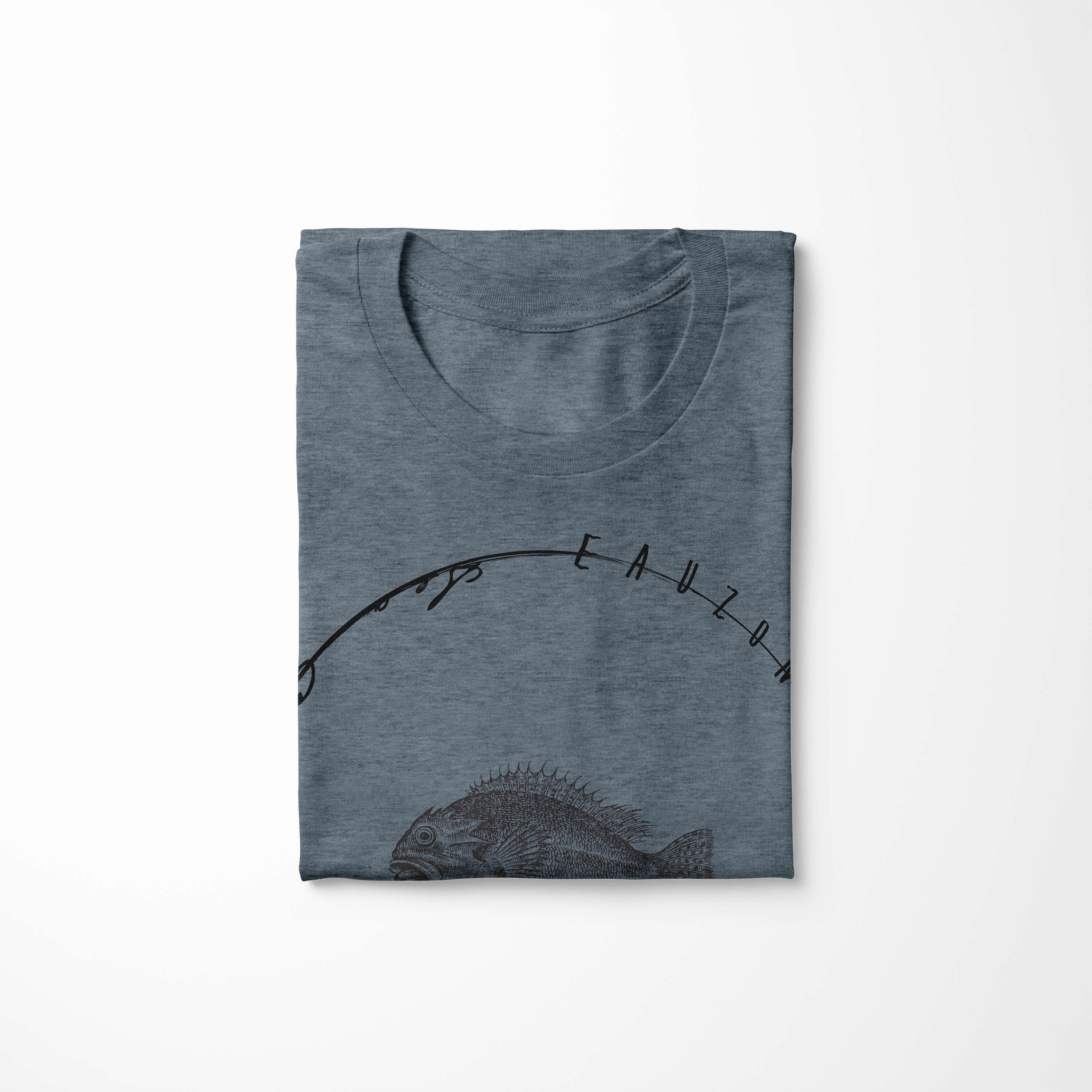 T-Shirt sportlicher T-Shirt Schnitt Sea Creatures, Struktur - feine Fische 027 Sea Sinus Tiefsee und / Serie: Indigo Art