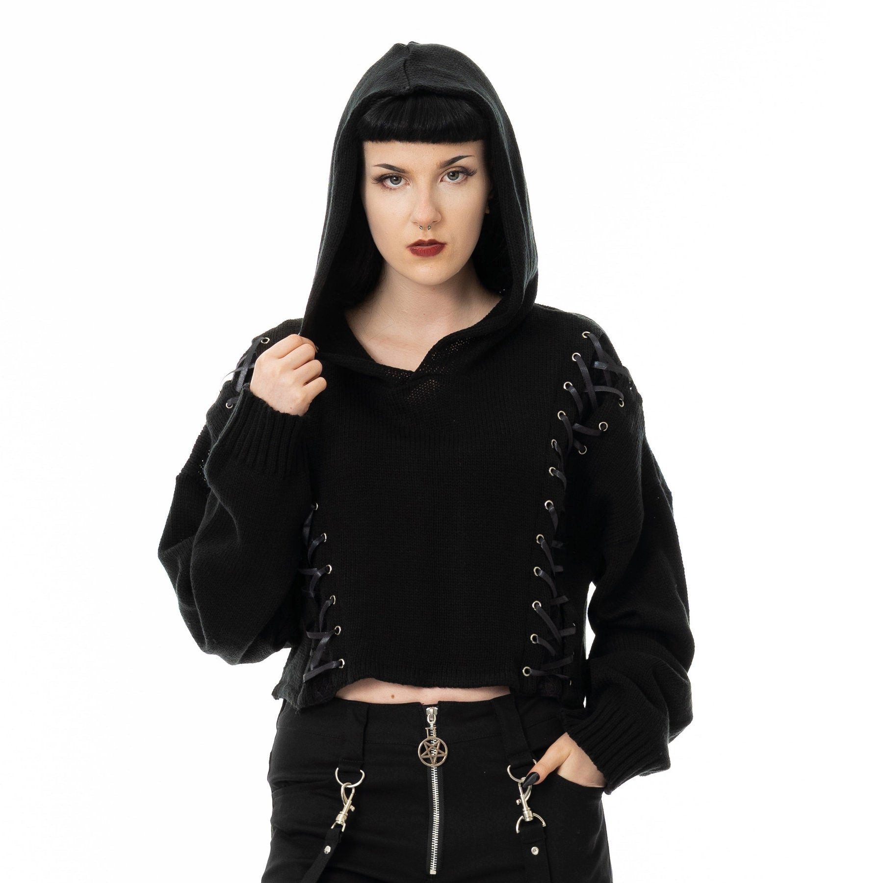 Vixxsin Hoodie Orli Hoodie Gothic Goth Punk Grufti Schnürung Strick